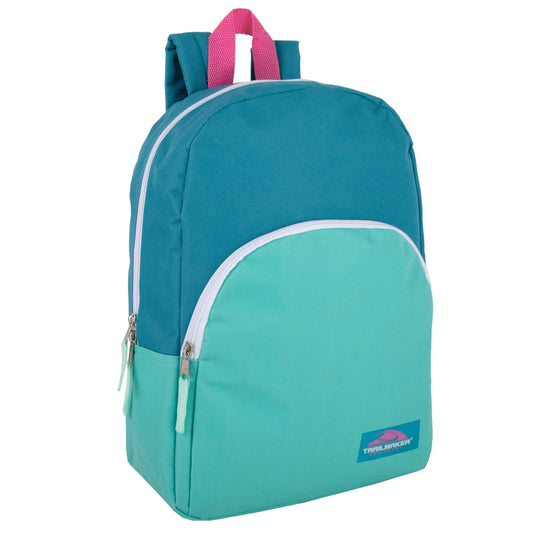 Color Block Backpacks for School Boys and Girls, 15 Inch Two Tone Backpack for Classroom, Work, Travel for Kids and Adults