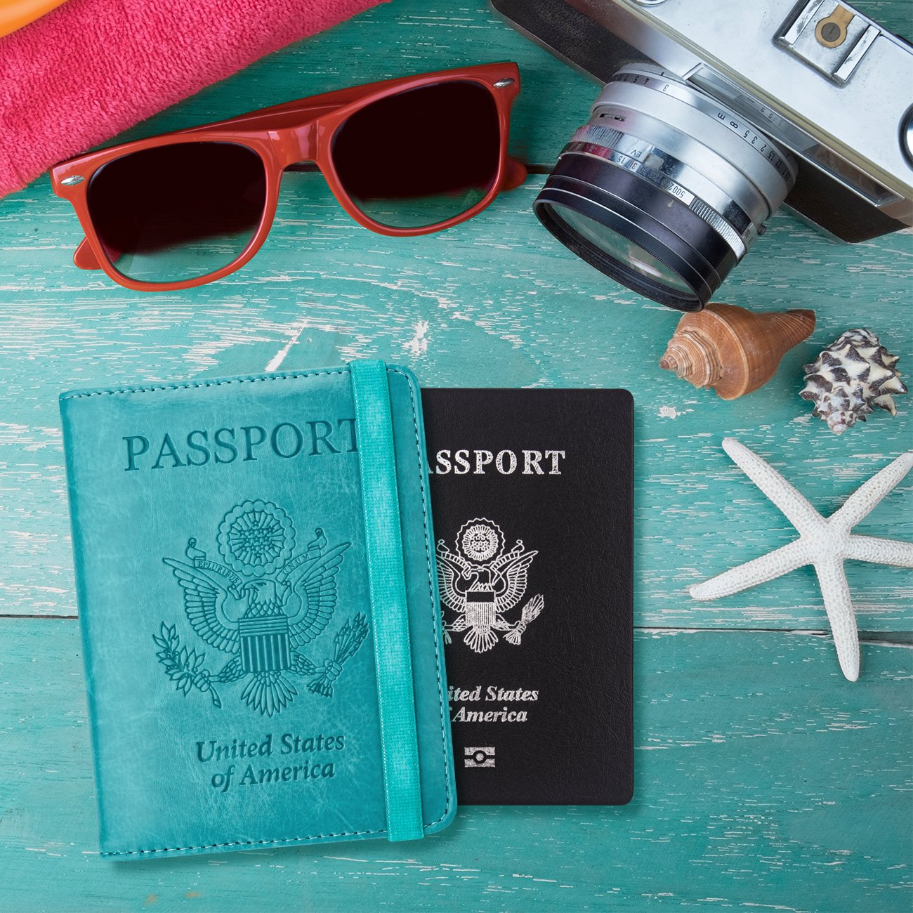 Travel Passport Wallet with RFID Shielding and Pen Slot (Turquoise Blue)