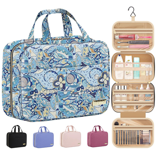 Travel Toiletry Bag with Hanging Hook (Blue Paisley)