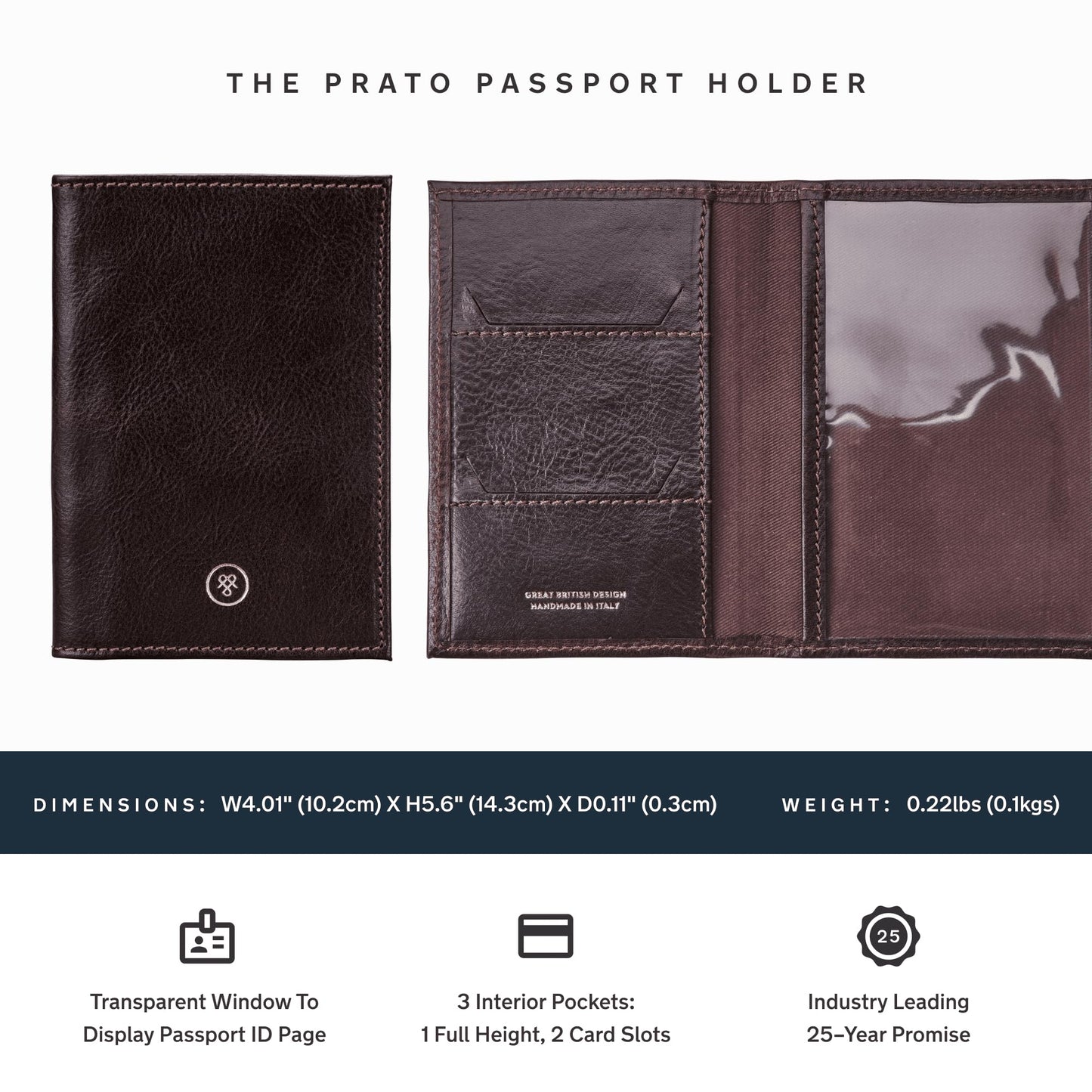 Maxwell Scott - Luxury Leather Passport Holder Cover for Luxury Travel - Made from Full Grain Hides - The Prato Dark Brown