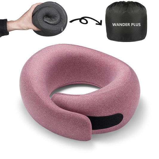 WANDER PLUS® Travel Pillow, 100% Pure Memory Foam Travel Neck Pillow Airplane Neck Support Ergonomic Design Best for Sleeping Plane Car Train Office Flight for Adults Carmine