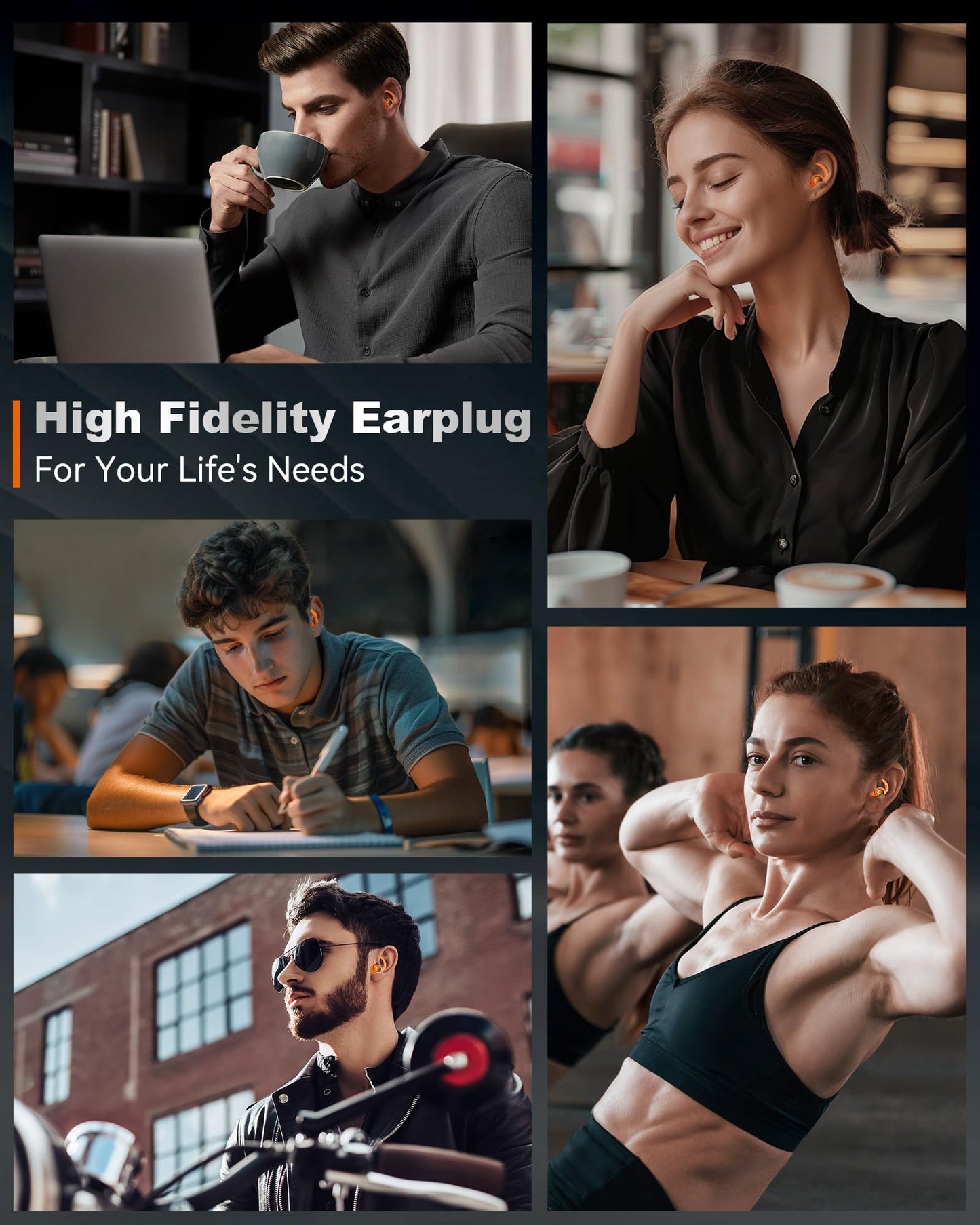 LIMEHO Ear Plugs for Sleeping Noise Cancelling, Reusable Earplugs for Sleep, Concerts, Travel, Work, Study&Focus, SNR 30dB Silicone Earplugs 2 Pairs (Orange)