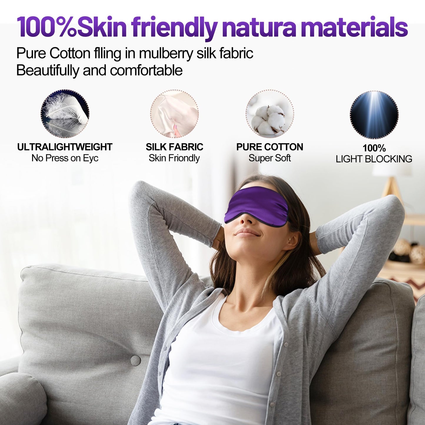 Sleep Mask, Silk Eye Mask for Sleeping with Adjustable Strap, Blindfold Eyeshade for Men & Women, Comfortable & Soft Eye Cover Eyeshade for Night Sleep (Dark Purple)