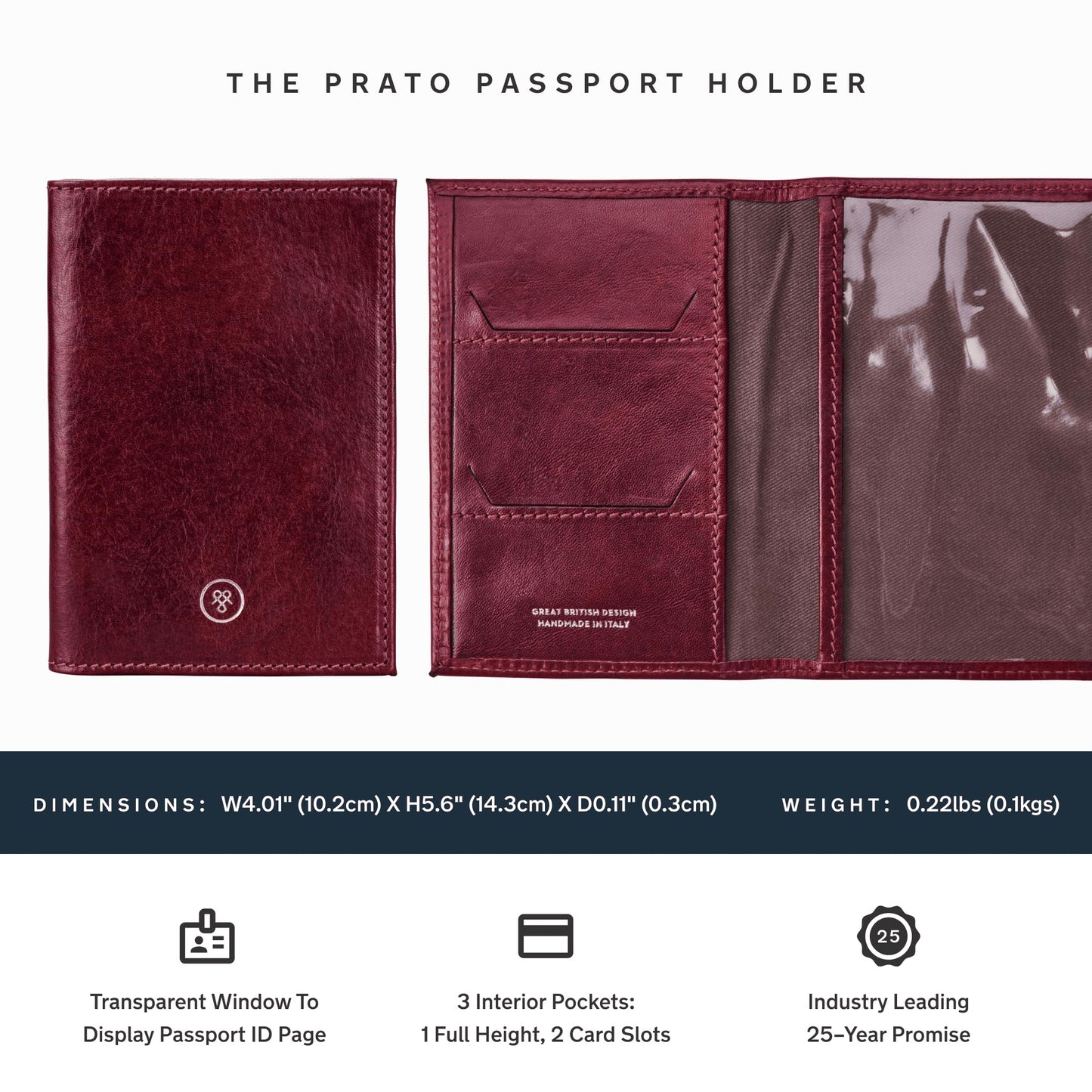 Maxwell Scott - Luxury Leather Passport Holder Cover for Luxury Travel - Made from Full Grain Hides - The Prato Wine Red