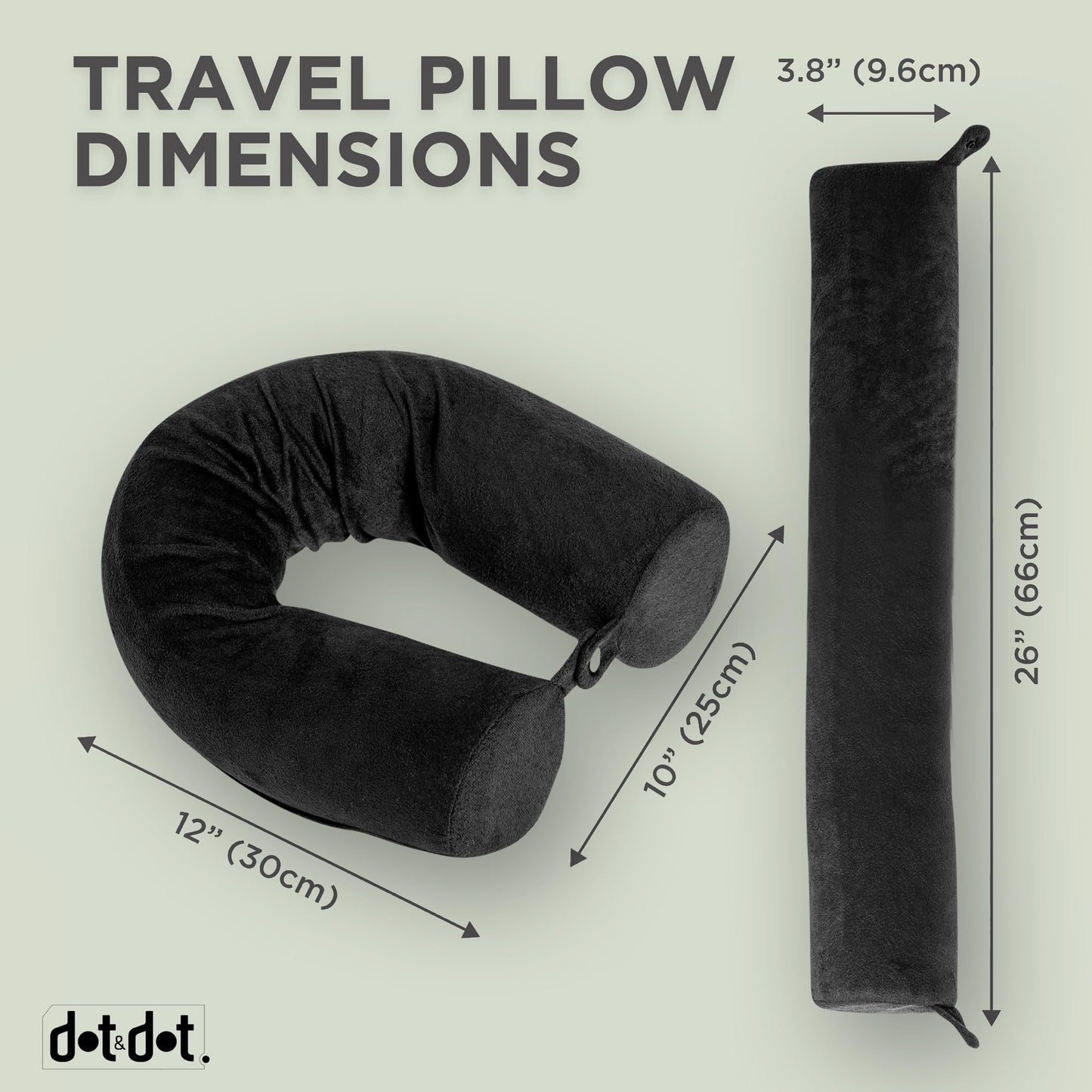 Dot&Dot Twist Memory Foam Travel Pillow for Airplanes - Travel Neck Pillow for Sleeping - Airplane Pillow for Neck Support, Chin, Lumbar and Leg - Adjustable, Bendable Neck Roll Pillow (Velvet Black)