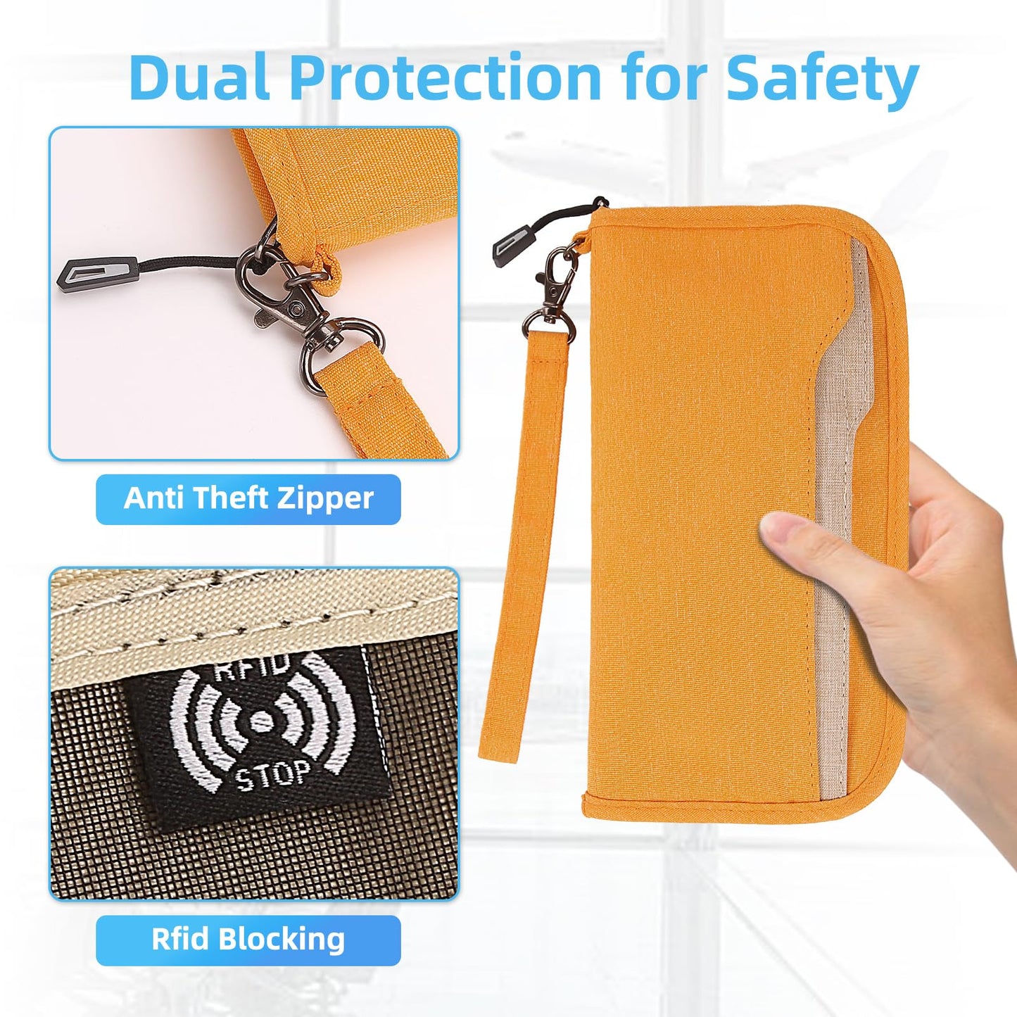 Zoppen Unisex Passport Holder with RFID Blocking, Lightweight, Spacious, Scan Proof, Yellow