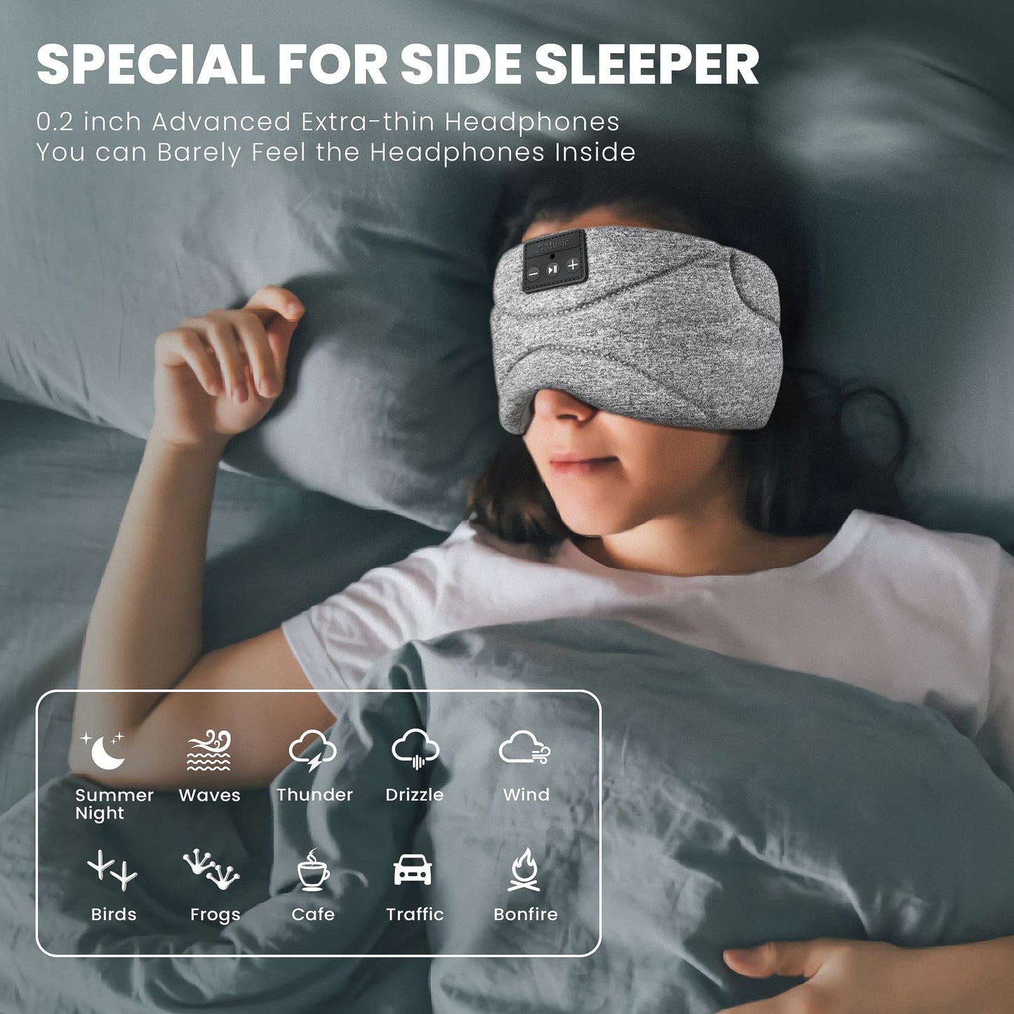 Flashmen Bluetooth Sleep Mask Headphone with White Noise Blackout Light Ice-Feeling Extra Soft Modal Lining Sleep Eye Mask Ultra-Thin Sleeping Headphones