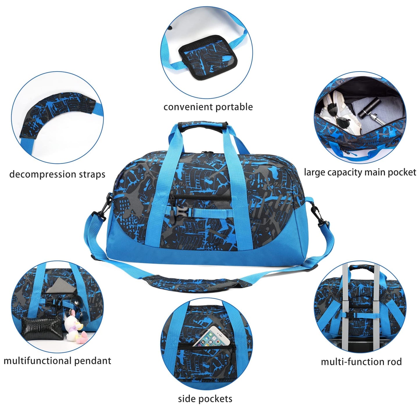 Stumdo Kids Overnighter Duffel Bags for kids, Carry-On Size & Ideal for School Practice or Overnight Travel Weekender Tote for Travel Gym Sport bag for Boys & Girls (11nbai)