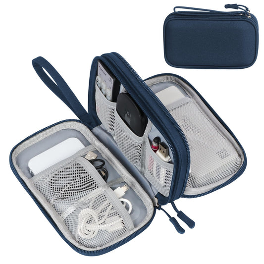 FYY Electronic Organizer, Travel Cable Organizer Bag Pouch Electronic Accessories Carry Case Portable Waterproof Double Layers Storage Bag for Cable, Cord, Charger, Phone, Earphone, Medium Size, Navy