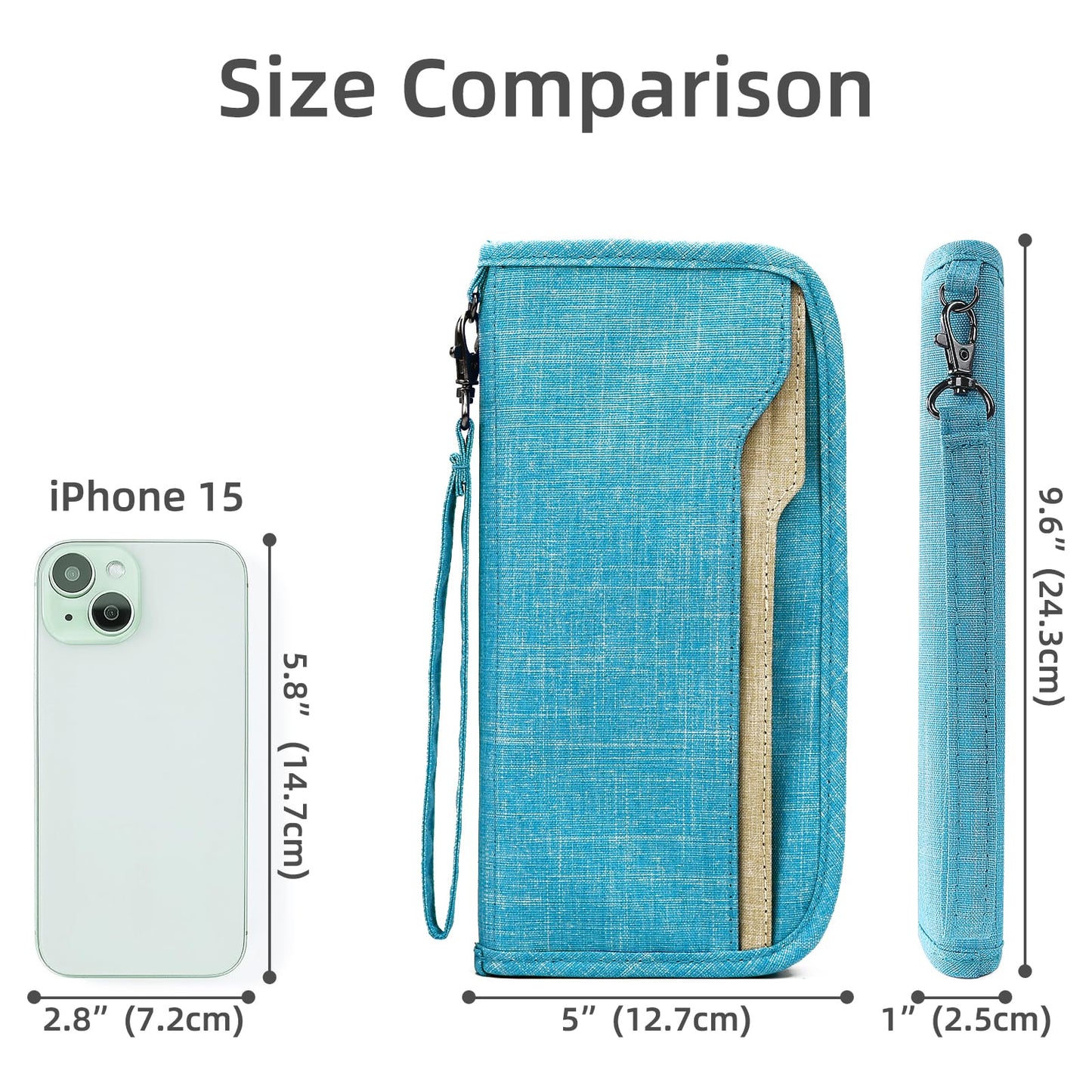 ZOPPEN Passport Wallet, Nylon Material, Includes Card Holders, RFID-Blocking, Lightweight, Cyan Color, Unisex