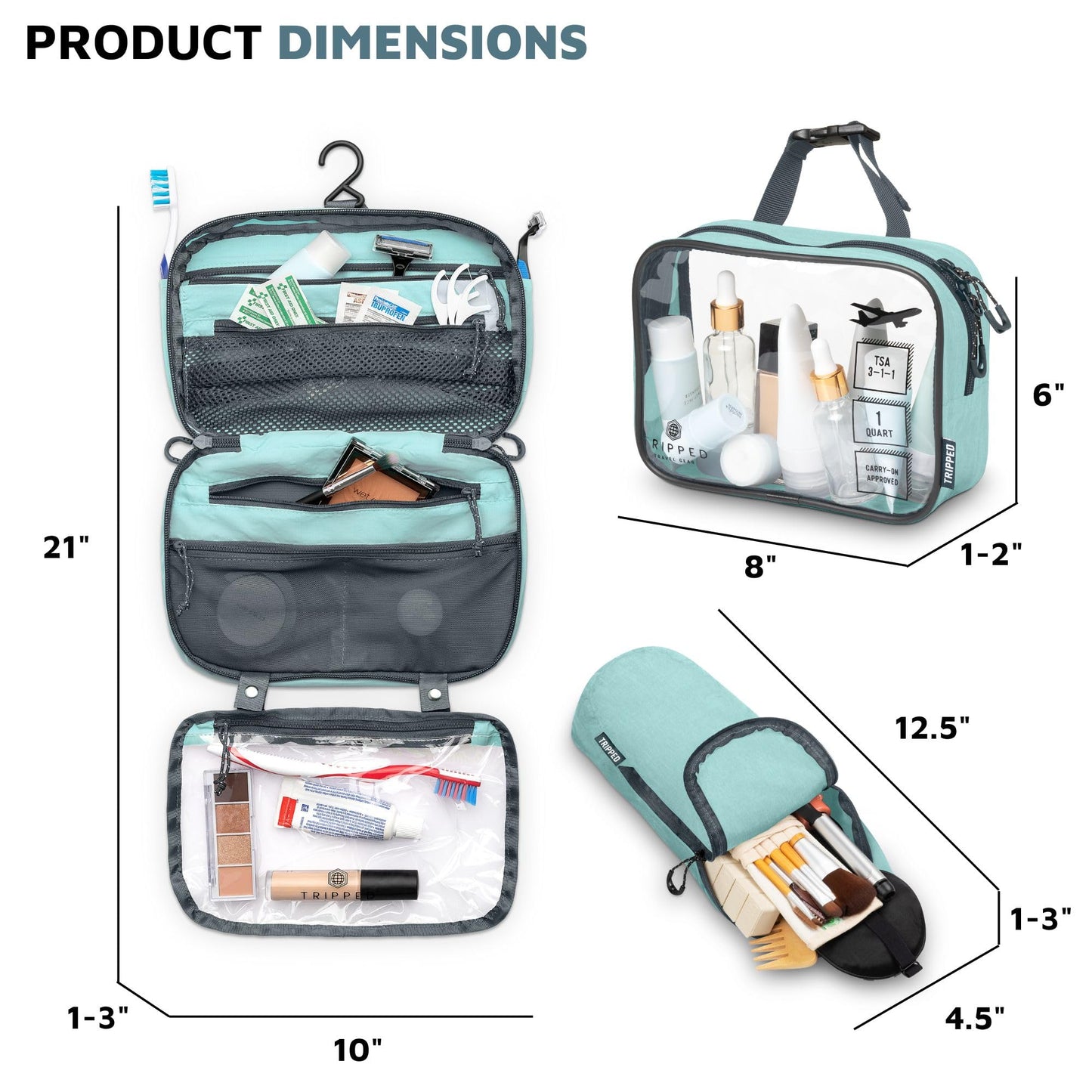 Versatile Travel Toiletry Bag Set with TSA Liquid Bag and Organizer (Turquoise)