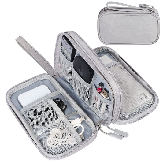 FYY Travel Electronic Cable Organizer Bag, Pouch Electronic Accessories Carry Case Portable Waterproof Double Layers Storage Bag for Cable, Cord, Charger, Phone, Earphone, Medium Size, Grey