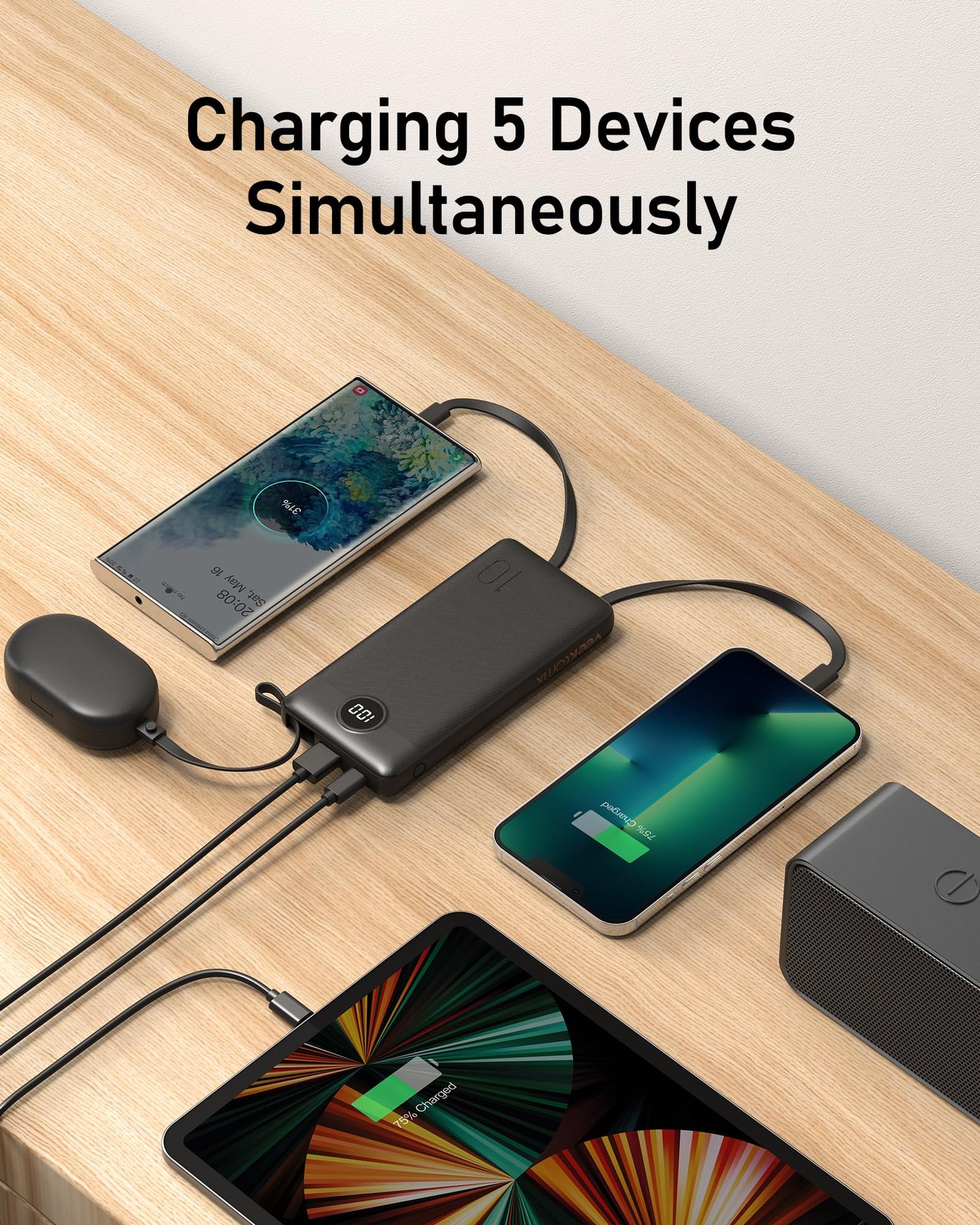 VEEKTOMX Portable Charger with Built-in Cables 10000mAh Power Bank for iPhone Slim Fast Charge USB C Battery Pack Travel Essentials Powerbank Compatible with iPhone, Samsung, Android, etc