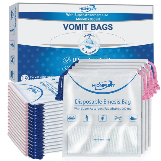 Hionfurt Absorbent Vomit Bags Disposable,12Pcs Emesis Bags-Turns Vomit into Gel,Leak Resistant Barf Bags,900ml Portable Nausea Bags for Travel Motion Sickness,Pregnancy,Kids,Taxi,Car