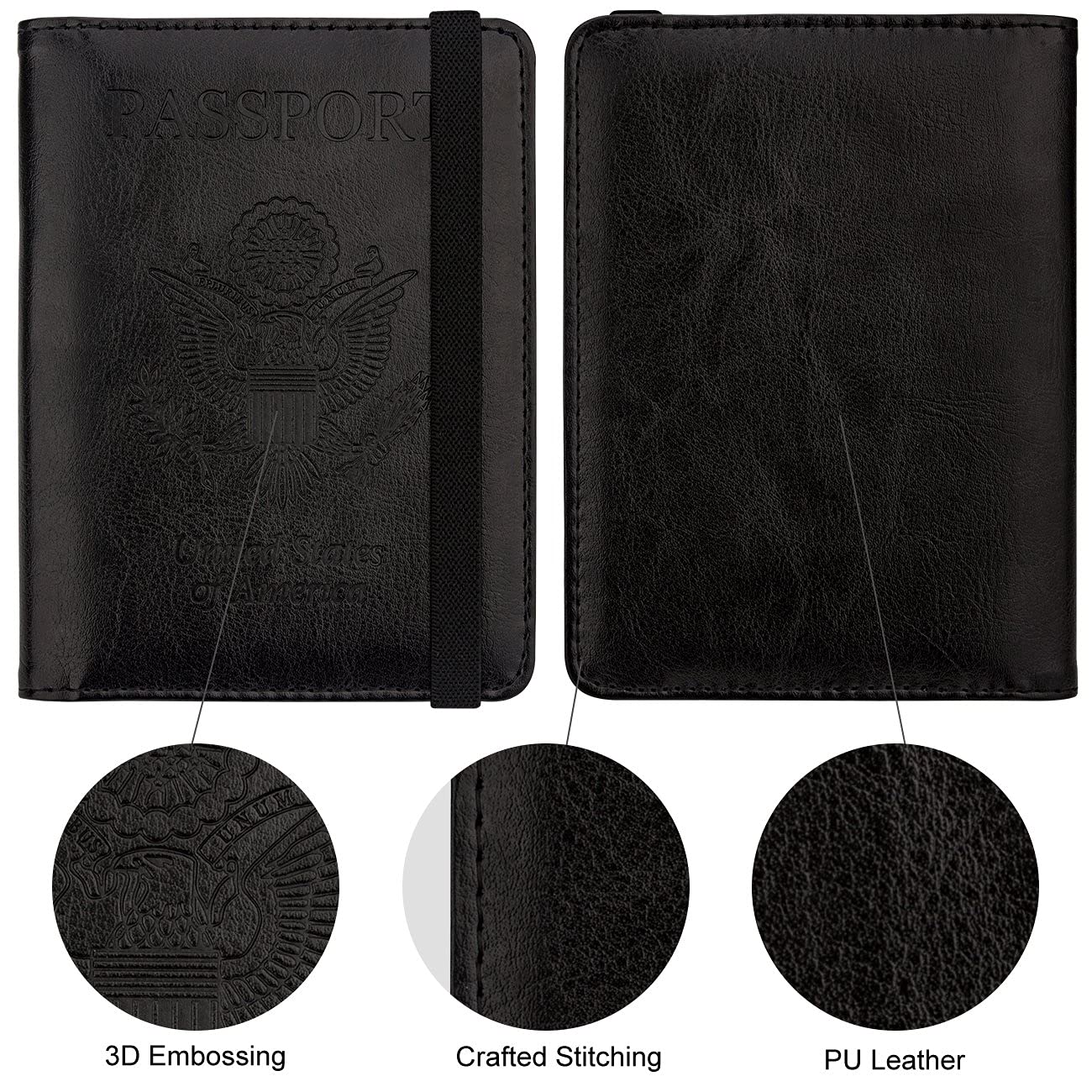 Travel Passport Wallet with RFID Shielding and Pen Slot (Black)