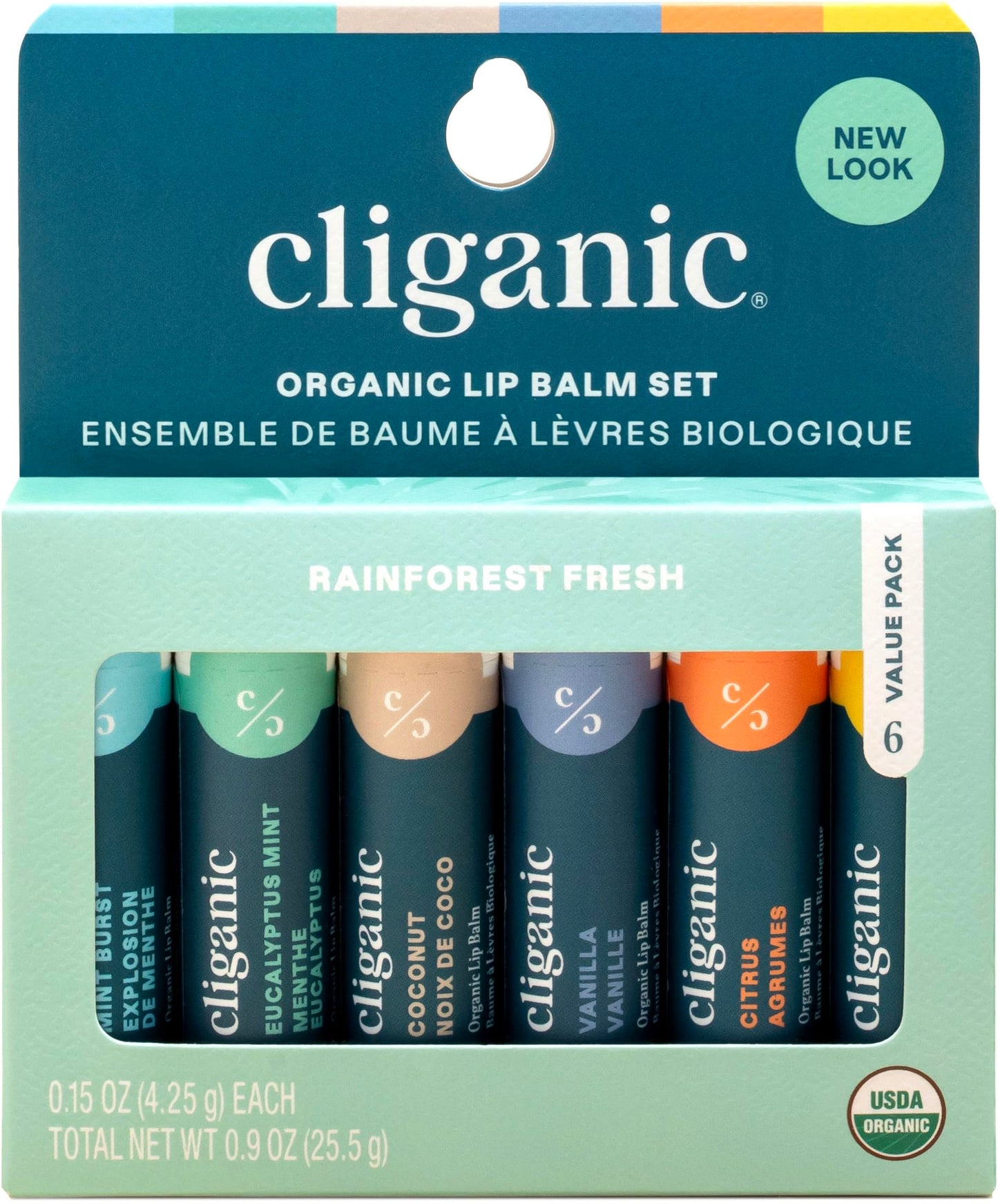 Cliganic USDA Organic Lip Balm Set - 6 Flavors - 100% Natural Moisturizer for Cracked & Dry Lips (Packaging May Vary)