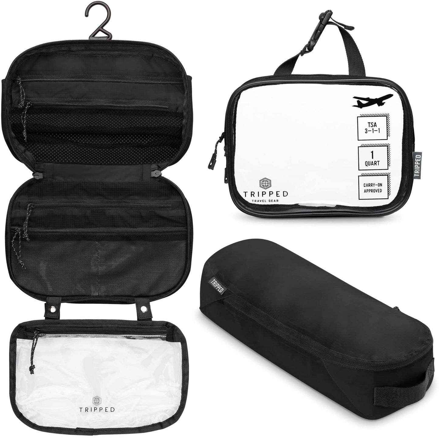 Versatile Travel Toiletry Bag Set with TSA Liquid Bag and Organizer (Black)