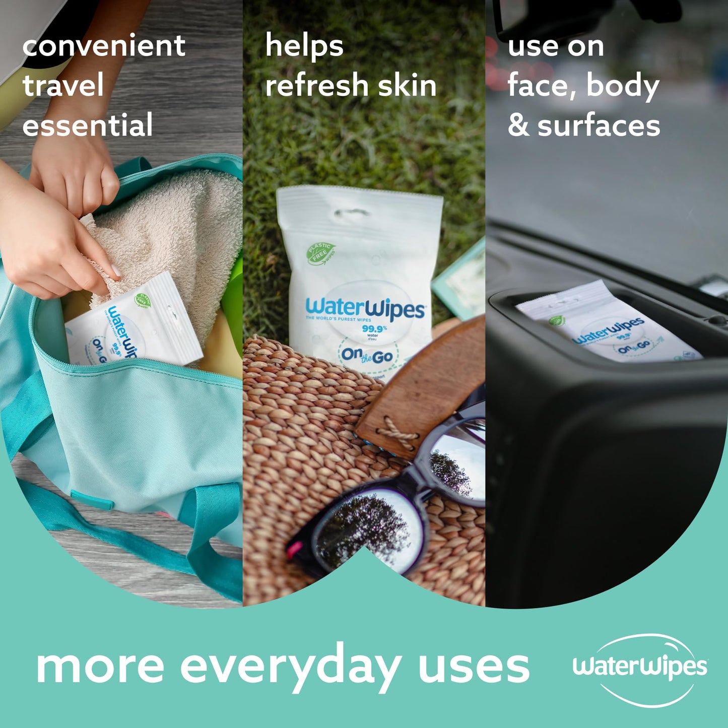 WaterWipes On The Go Wipes, 99.9% Water-Based Wipes for Travel, Sports, and to Refresh Skin, Unscented & Hypoallergenic, 28 Count (1 Pack)