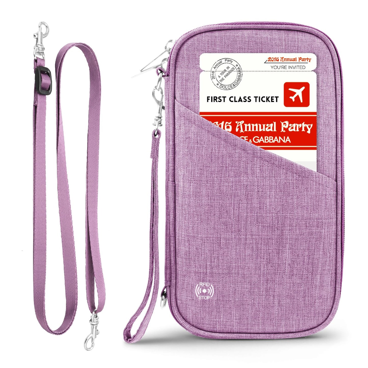 Passport Wallet- Passport Holder RFID travel wallet, for Family and Women & Men, Travel Document Organizer with Removable Wristlet Crossbody Strap (Purple)