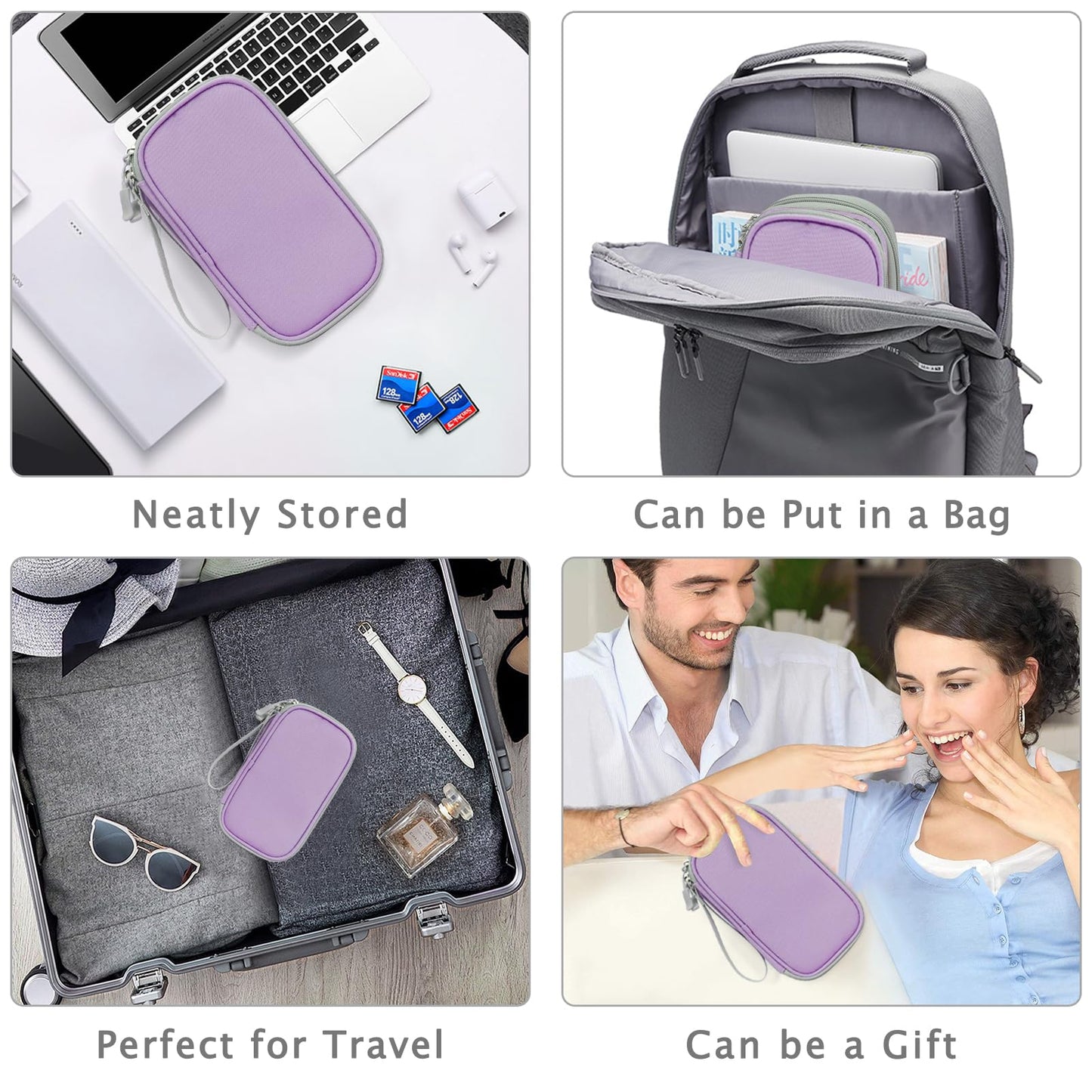 FYY Electronic Organizer, Travel Cable Organizer Bag Pouch Electronic Accessories Carry Case Portable Waterproof Double Layers Storage Bag for Cable, Charger, Phone, Medium Size- Light Purple