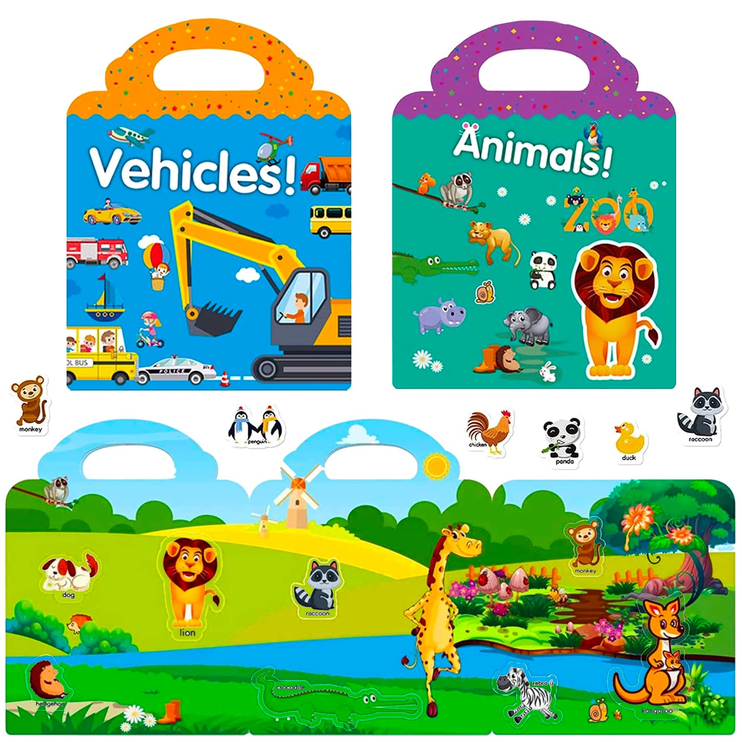 Reusable Quiet Sticker Books for Kids & Toddlers, 4 Sets Travel Stickers Story Busy Books for Toddler 2-4 Years Birthday Gifts - Vehicle, Space, Dinosaur & Animals