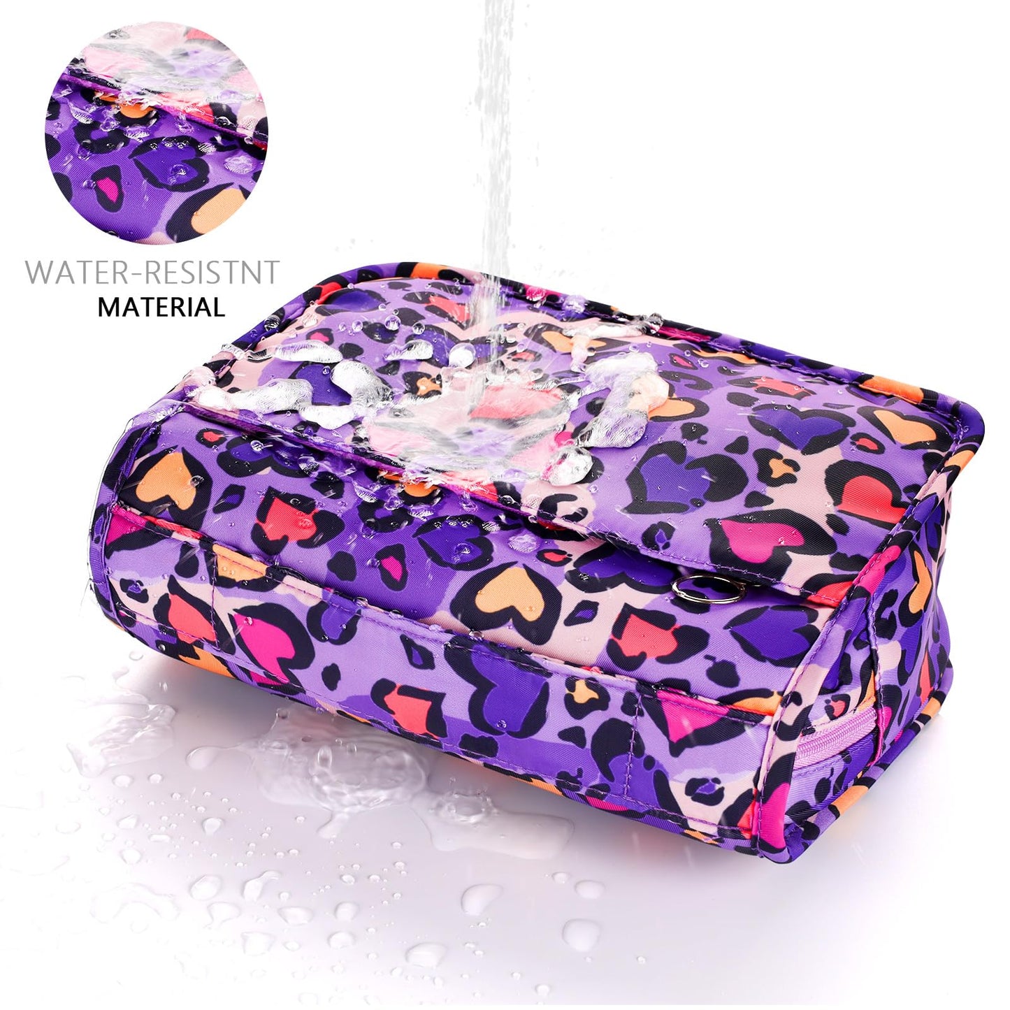 Vipdeal Kids Hanging Toiletry Bag for Girls, Travel Toiletry Bag for Little Young Girls Cosmetic Makeup Waterproof Wash Bag Toddler Traveling Toiletries, Leopard Purple