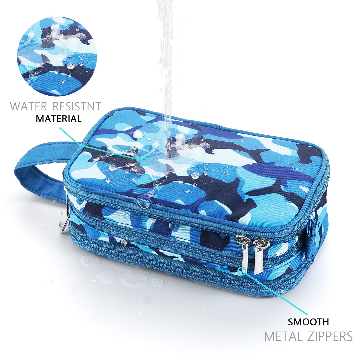 Vipdeal Kids Toiletry Bag for Boys, Travel Toiletry Bag for Little Young Boys Waterproof Hanging Wash Bag Toddler Traveling Toiletries, Shark Blue