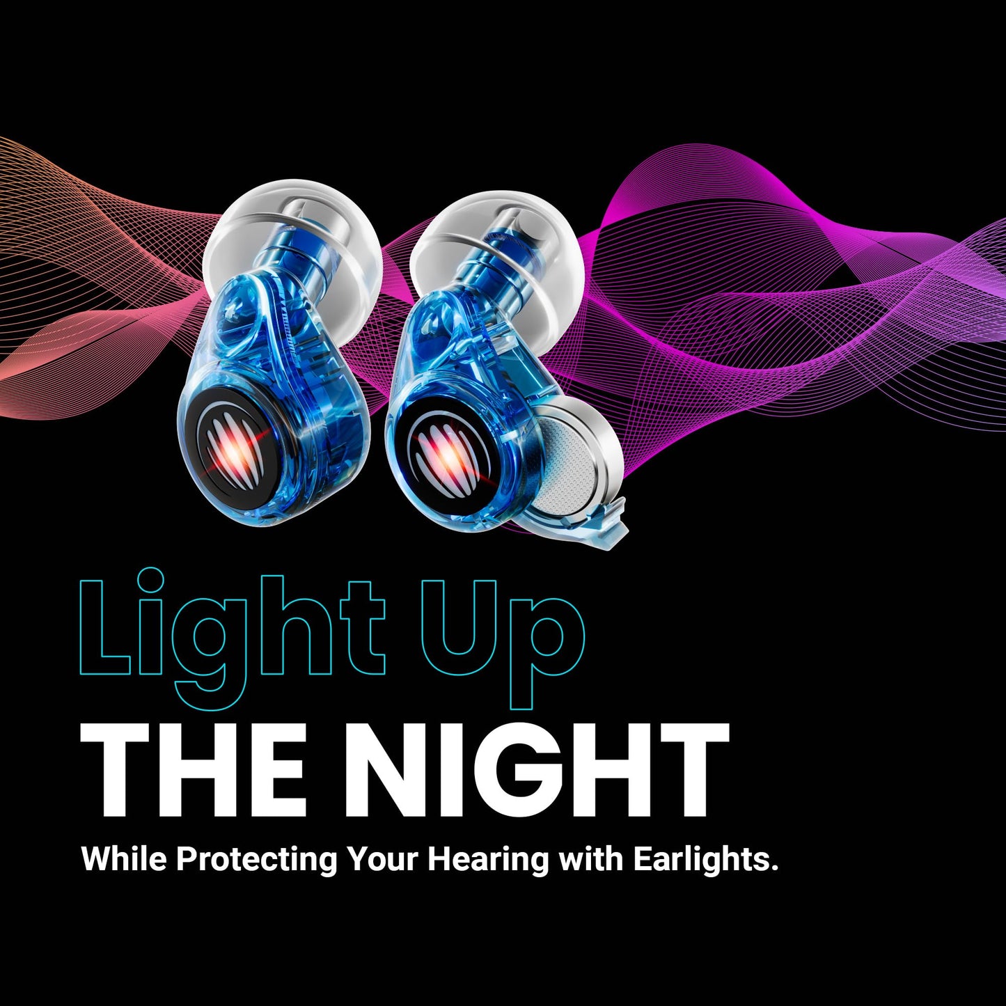 Eargasm Earlights Light Up High Fidelity LED Earplugs for Concerts, Festivals, Raves, Musicians, Sports Events, Live Entertainment for Safe Noise Reduction (Premium Gift Box Packaging)