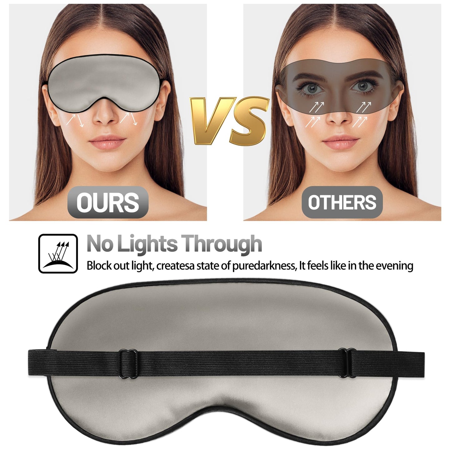 Sleep Mask, Silk Eye Mask for Sleeping with Adjustable Strap, Blindfold Eyeshade for Men & Women, Comfortable & Soft Eye Cover Eyeshade for Night Sleep (Gray)