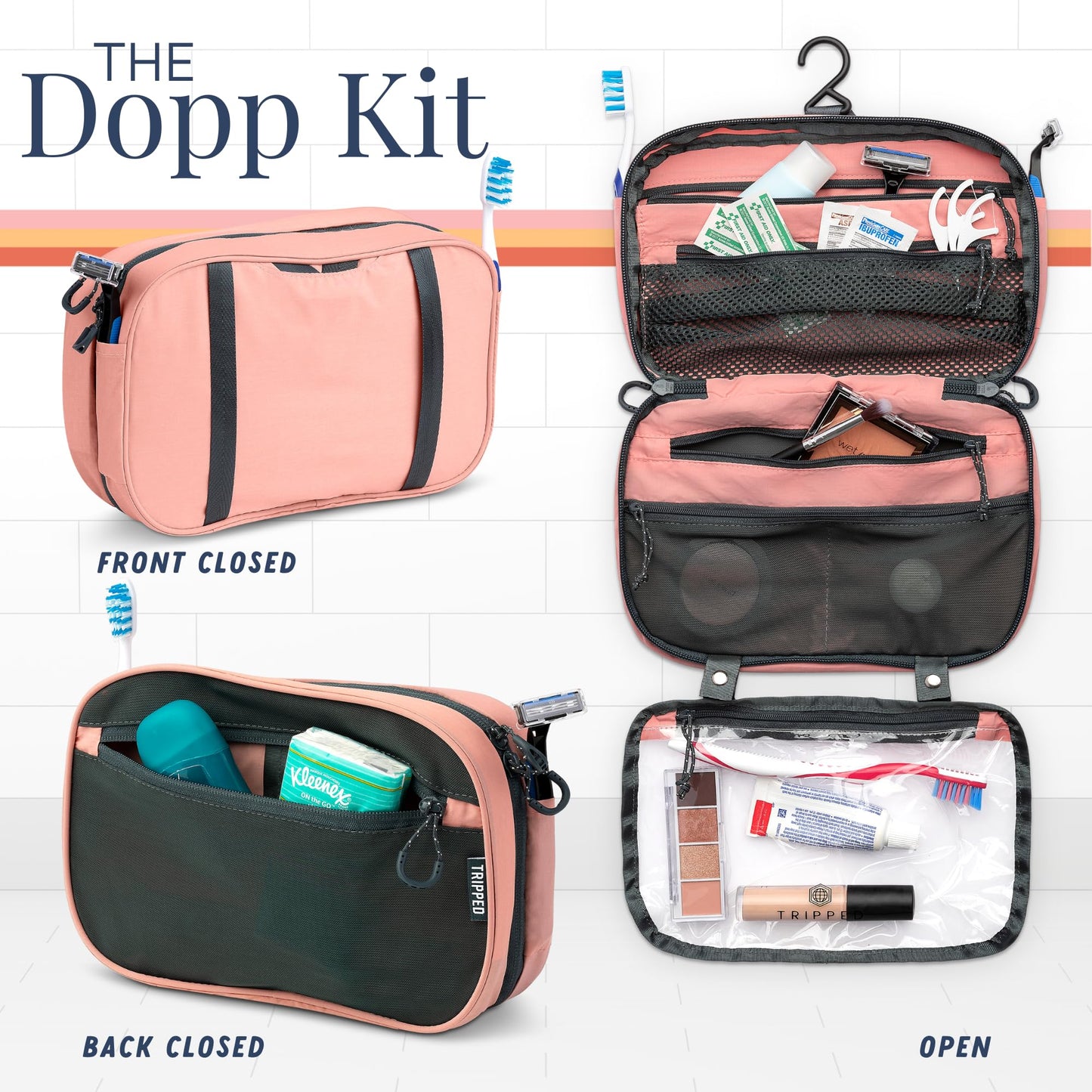 Versatile Travel Toiletry Bag Set with TSA Liquid Bag and Organizer (Dusty Rose)