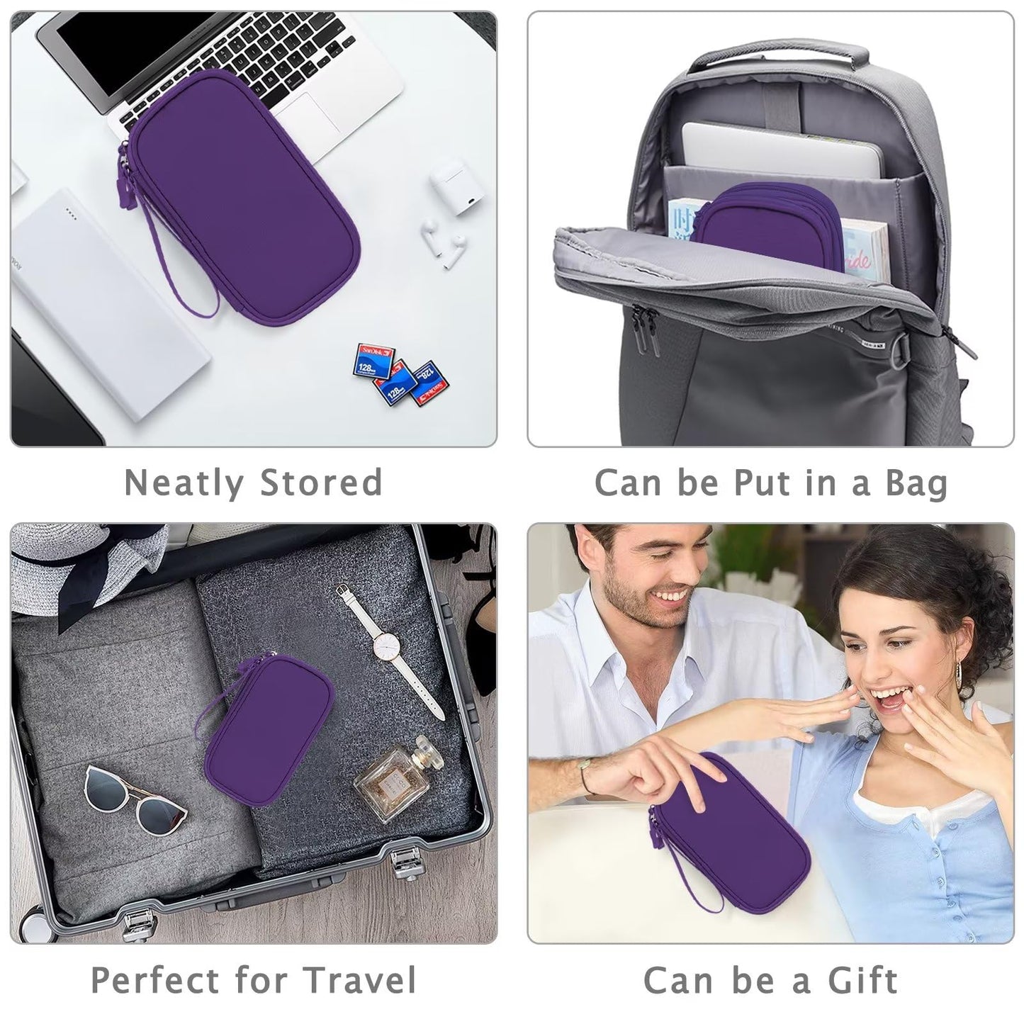 FYY Electronic Organizer, Travel Cable Organizer Bag Pouch Electronic Accessories Carry Case Portable Waterproof Double Layers Storage Bag for Cable, Charger, Phone, Earphone, Medium Size- Purple