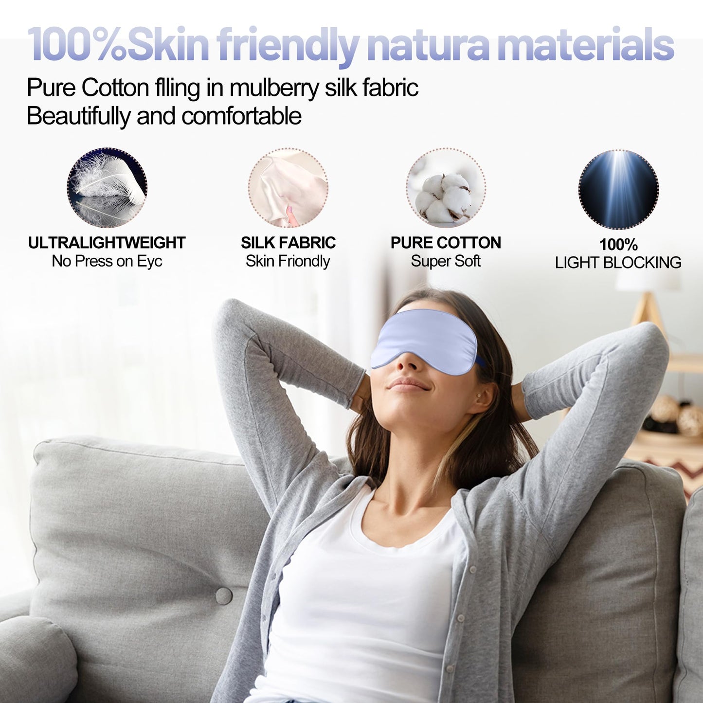 FlyCoco 3D Contoured Sleep Mask that Blocks 99% of Light (Light Blue)