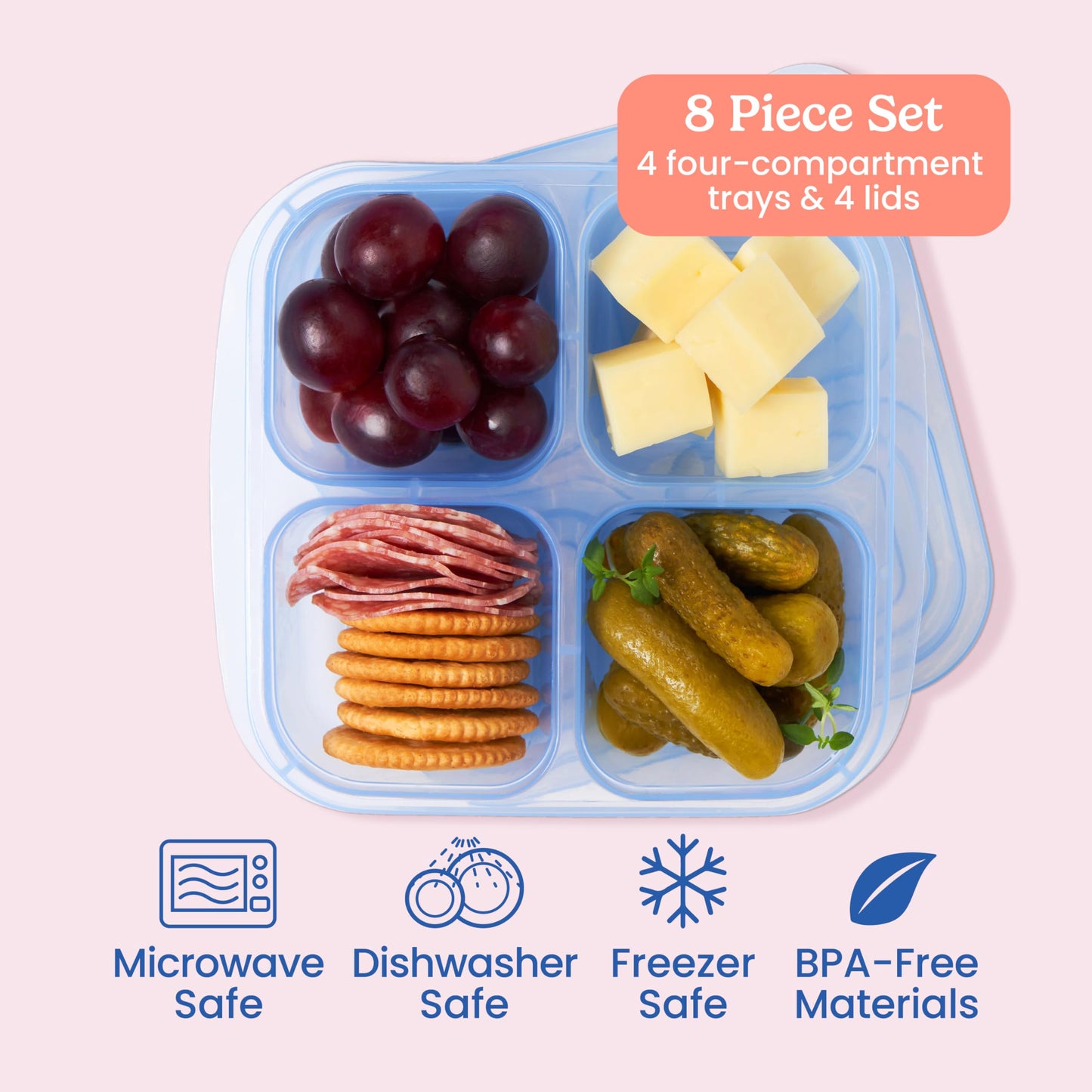 Bentgo Easyboxes 4-Compartment Snack Containers - 8-Piece Set with 4 Trays & 4 Custom-Fit Lids to Seal in Freshness - Reusable Food Storage & Meal Prep Bento BPA-Free Containers (Pastels)