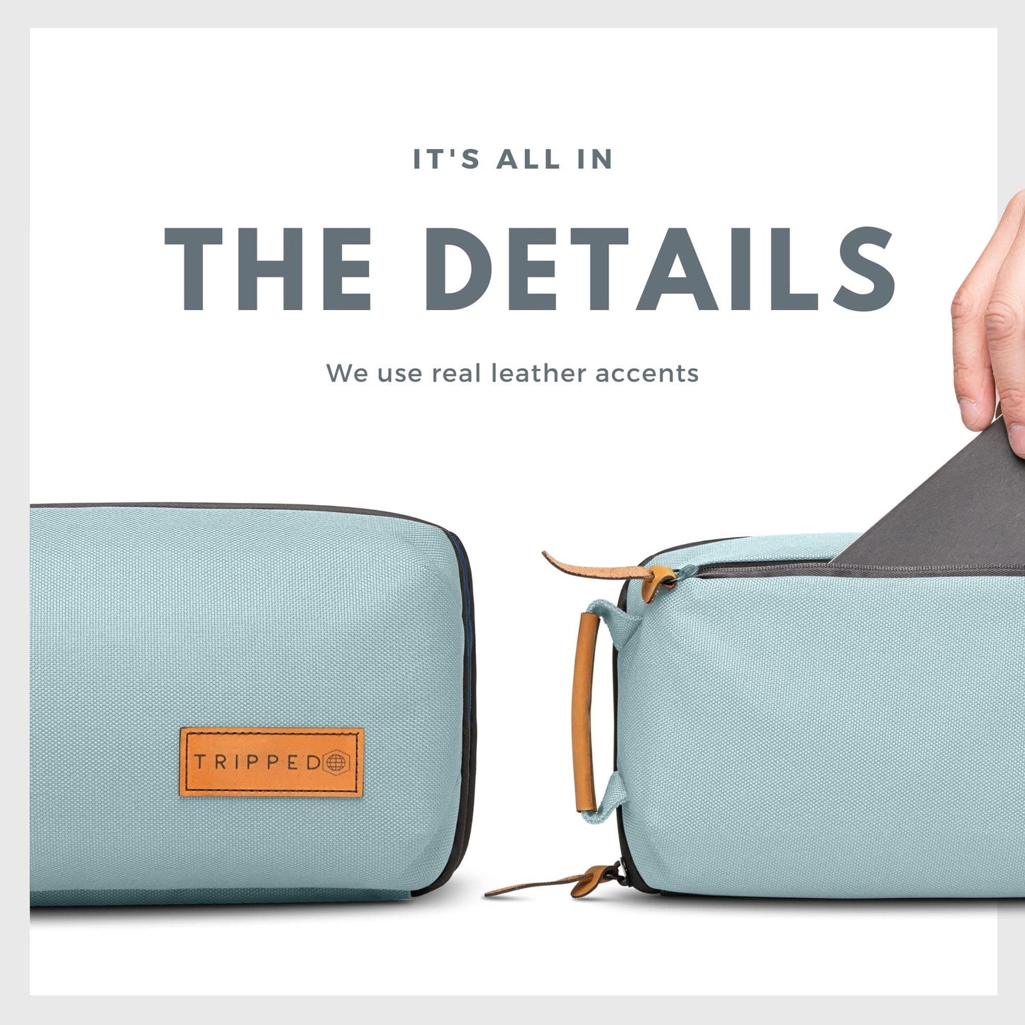 Tech Bag Organizer - Small Electronics Organizer Pouch for Travel - Premium Travel Case with Leather Accents - Mesh Pocket for Cables, Cords and Chargers (Dusty Teal)