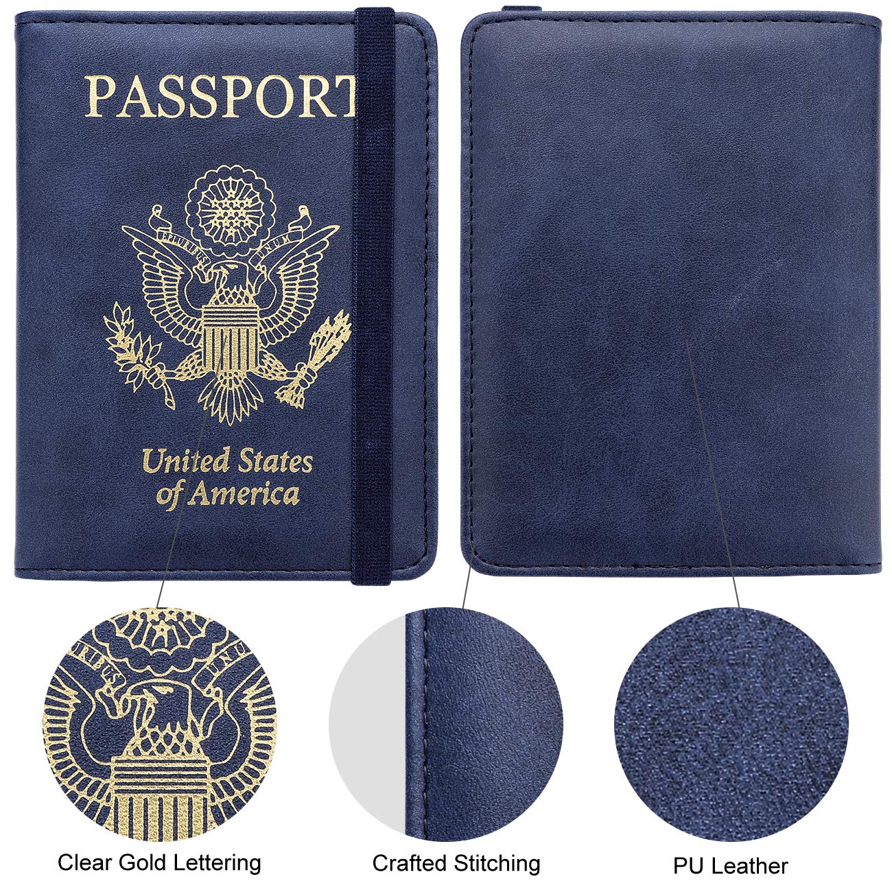 Travel Passport Wallet with RFID Shielding and Pen Slot (Navy Blue)