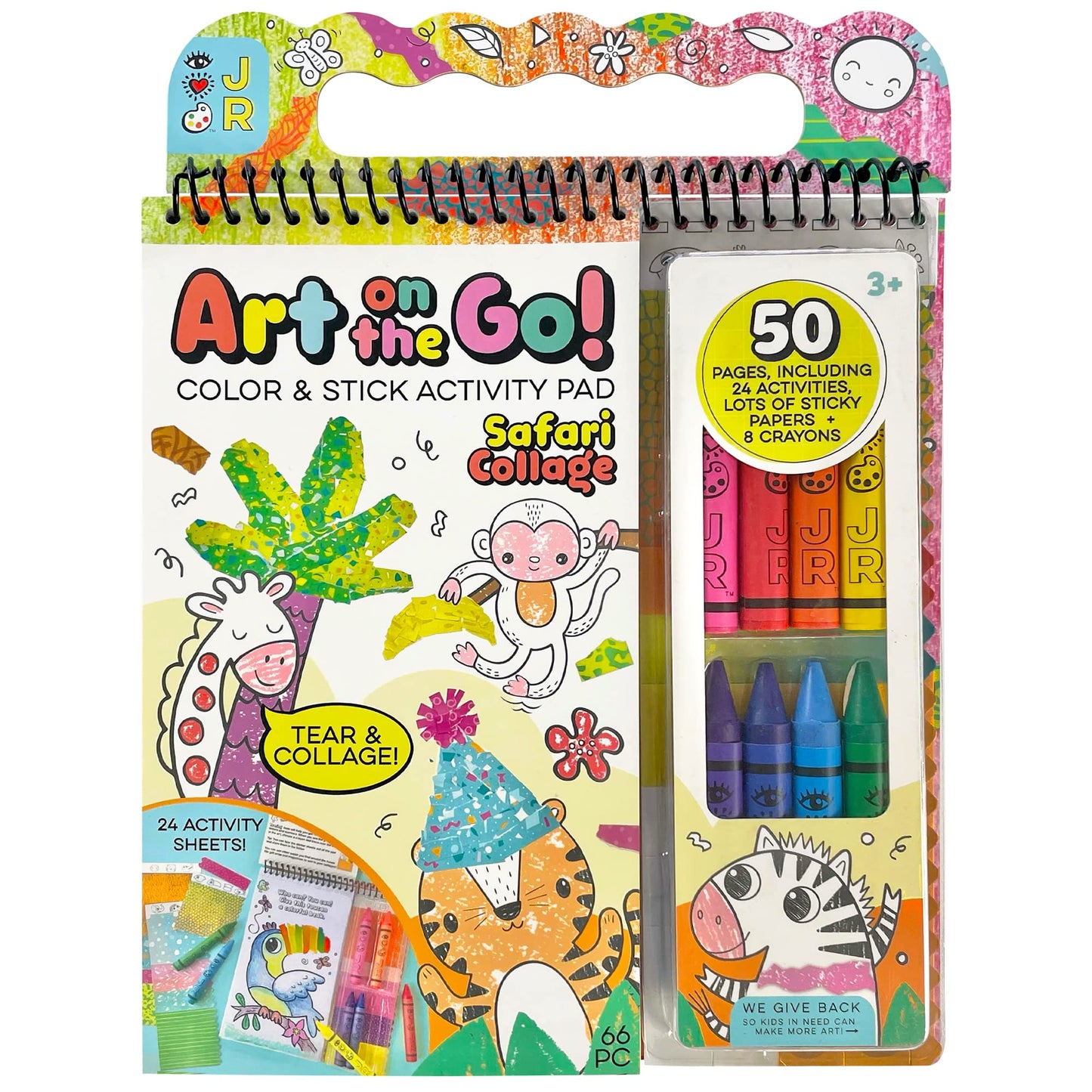 Bright Stripes Travel Coloring Kit for Kids: Art On the Go Coloring Books and Crayons, Sticker Activity Book - Mess-Free Collage Fun for Ages 3+ (Art On The Go Collage Fun Jungle)