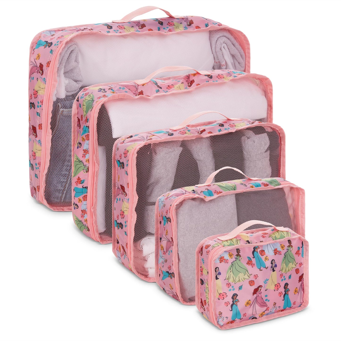 Disney Minnie Mickey Stitch Packing Cubes - Winnie the Pooh, Princess Cinderella 5 Piece Packing Cubes Compression - Travel Essential Accessories - Luggage Suitcase Organizer Set - For Kids, Adults