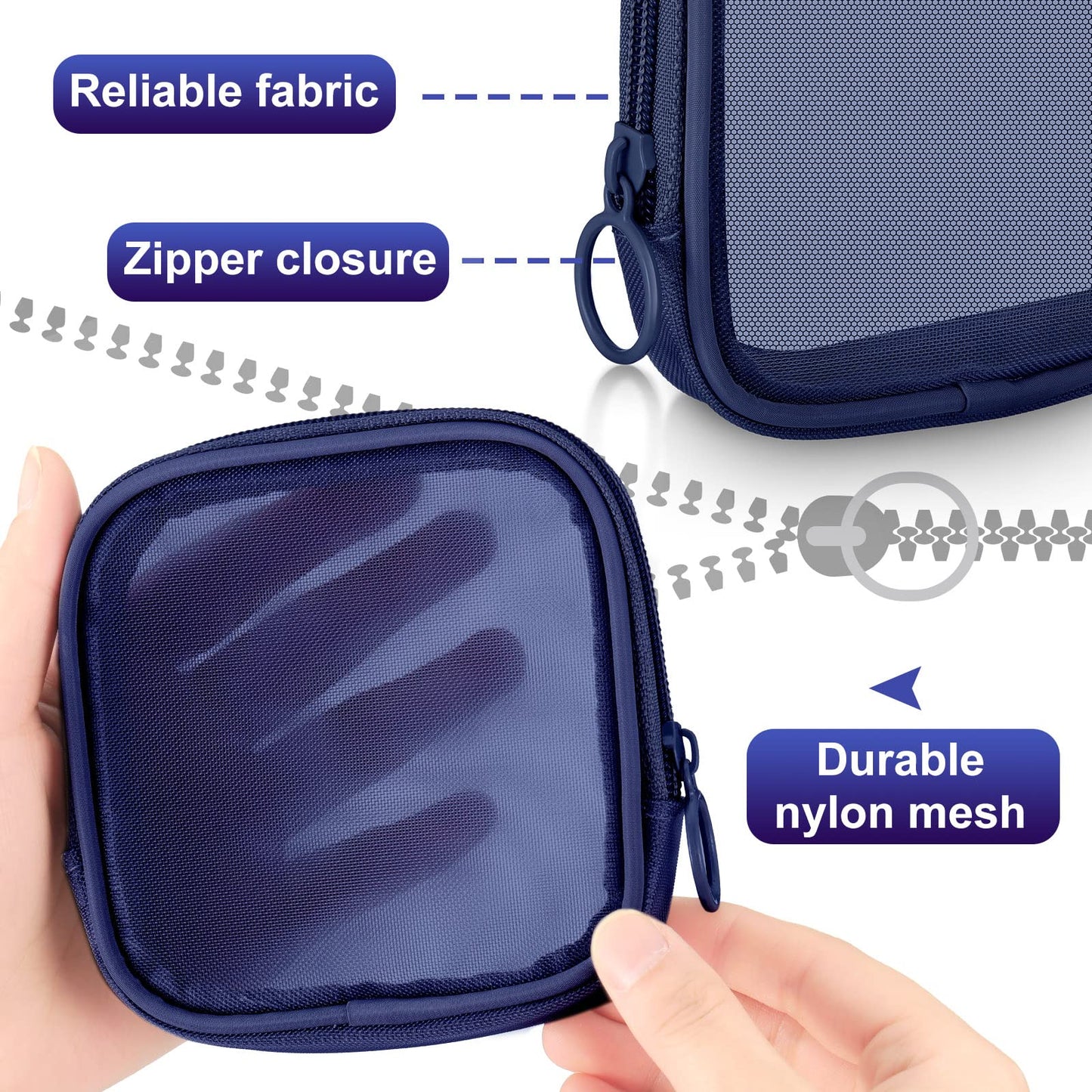 Weewooday 4 Pcs Mesh Makeup Bag Mesh Cosmetic Bag Travel Toiletry Bag Pouch with Zipper Mini Portable Makeup Cosmetic Travel Toiletry Purse Bag for Daily Accessories (Navy Blue,Small)