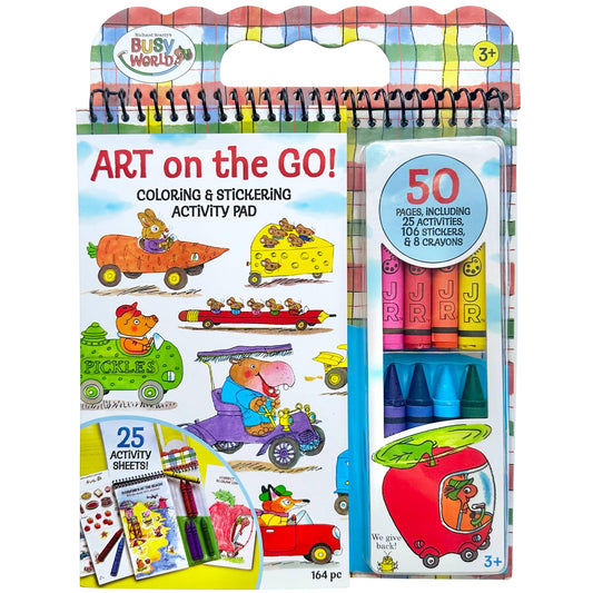 Bright Stripes Richard Scarry's Busy World Art on The Go - Travel Coloring Kit for Kids Art Supplies Arts & Crafts Kits for Kids for Ages 3-5 - Portable 50-Page Activity Pad with Crayons Preschool Fun