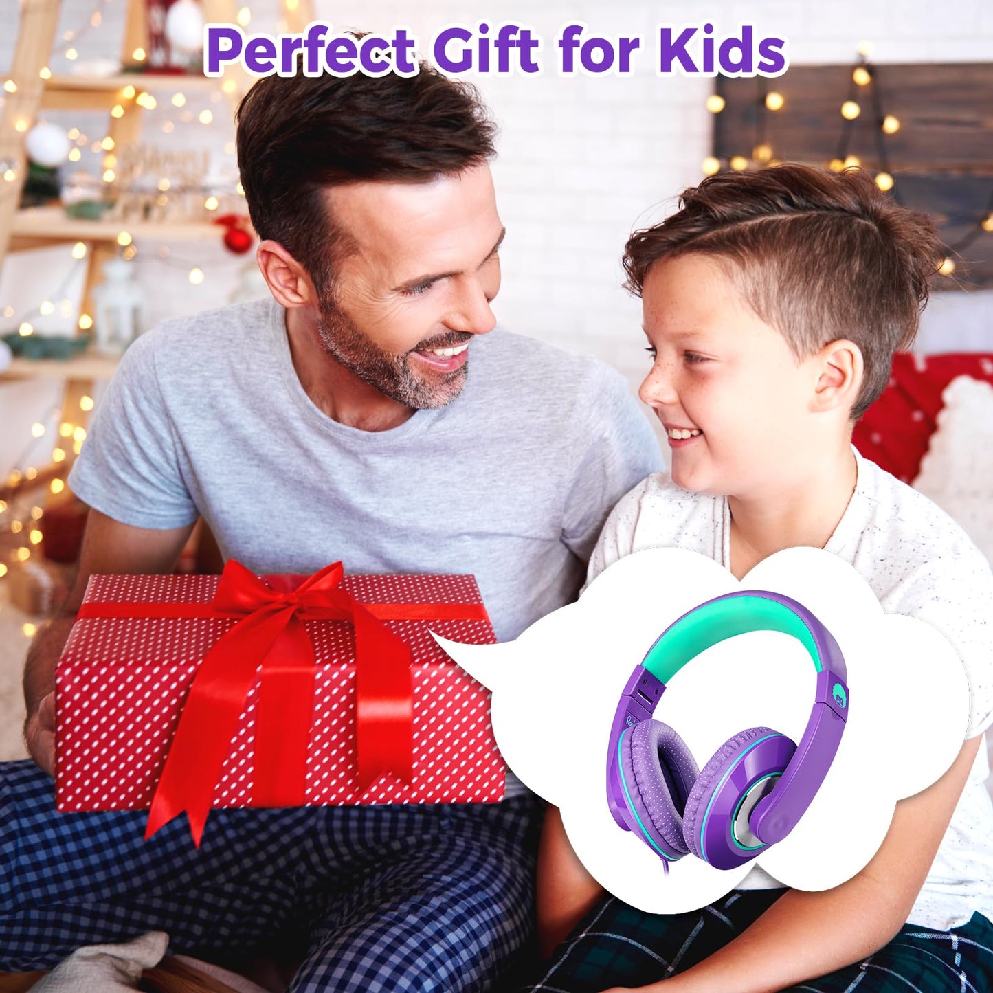 rockpapa Comfort+ Kids Headphones with Microphone, Boys Girls Student Over-Ear Headphones Wired Foldable for School Classroom Laptop PC Computer Tablet Purple Green