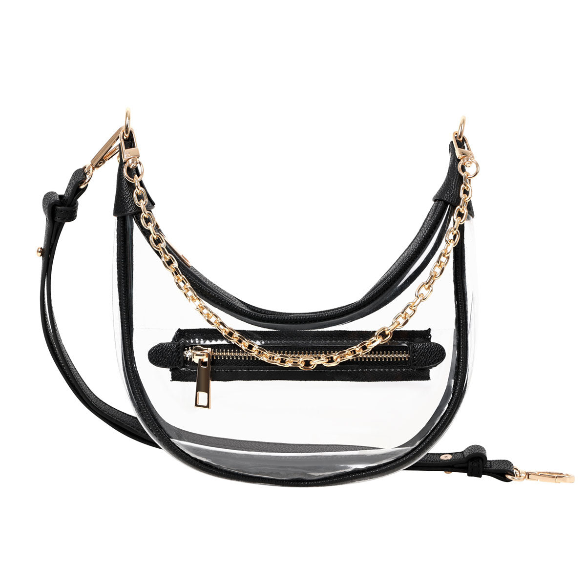 Elegant Clear Crossbody Bag with Black Trim and Gold Chain