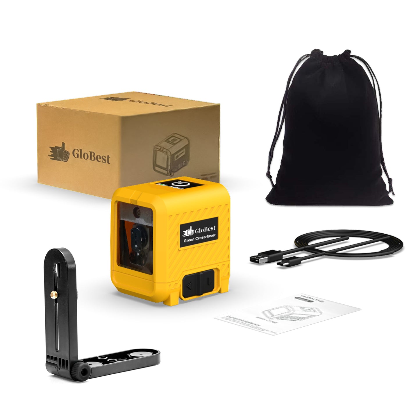 Laser Level, Rechargeable Lithium Battery Level Tool, Self-Leveling Green Cross Line Laser For Picture Hanging, Tiling, Home Renovation, Includes Folding Magnetic L-Bracket & Carry Pouch