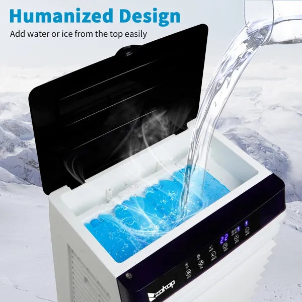 “Menofan Series” 3-in-1 Portable Evaporative Cooler with 7-Gallon Water Tank Capacity, Indoor/Outdoor, 2353CFM Personal Air Cooler With Remote Control, 7.93 Gal Large Water Tank & Scroll Casters, 4 Ice Packs, White