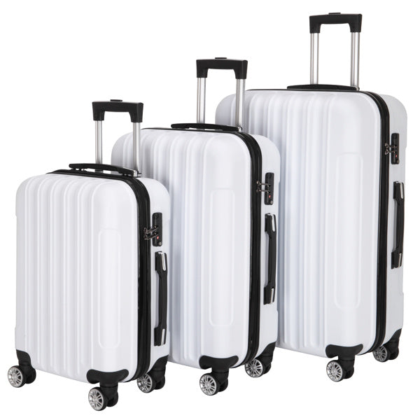 Set of 3 Lightweight White Hard-Shell Suitcases (20", 24", and 28") with Universal Wheels