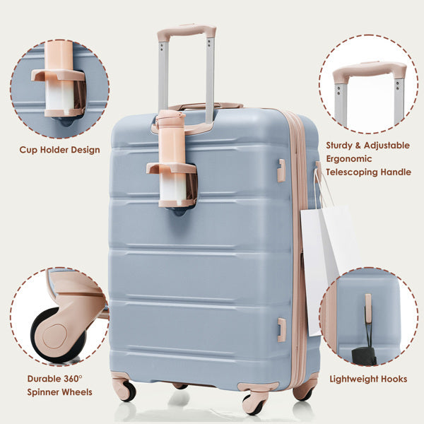 Ice Blue 4-Piece Luggage Set with USB Port and Travel Bag