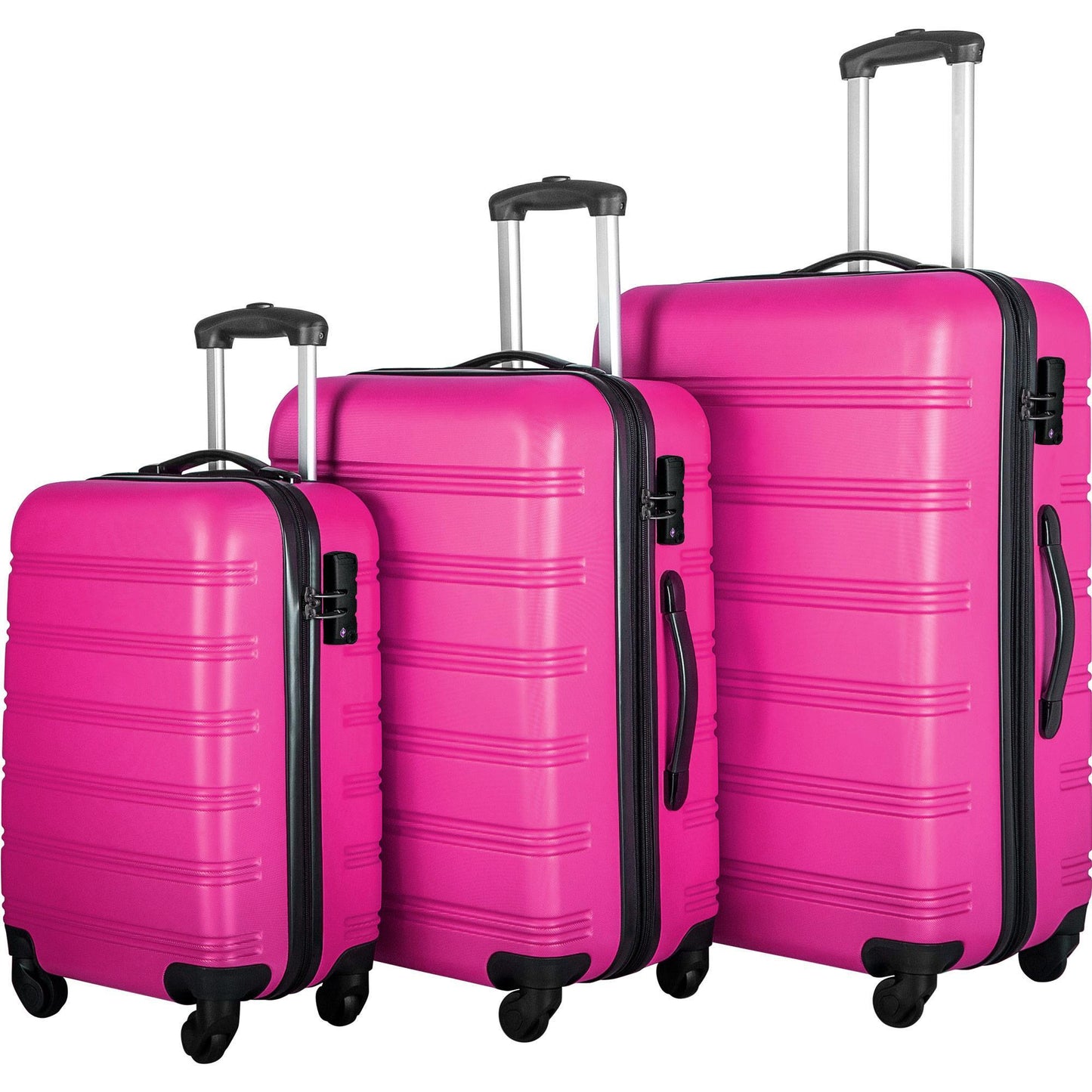 3-Piece Set Hardshell Suitcases with TSA Locks (Hot Pink)