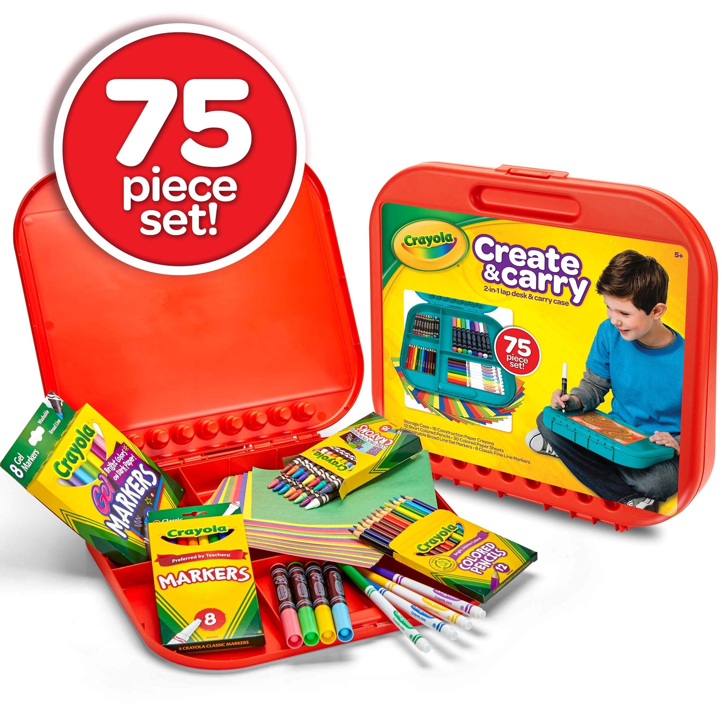 Crayola Create 'N Carry Art Set (75pcs), Art Supplies Kit, Drawing Set for Kids, Arts & Crafts Supplies, Gift for Kids, 5+