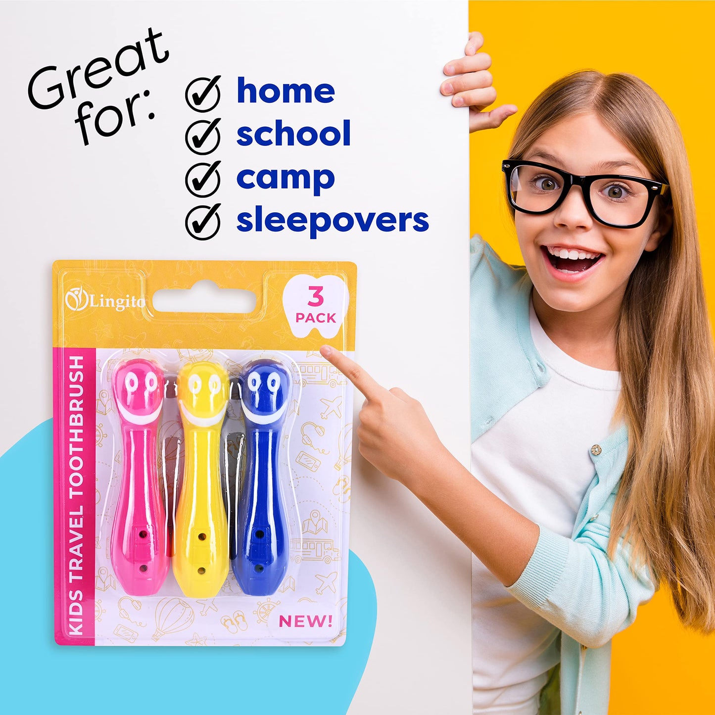 Kids Travel Toothbrush, Soft Toddler Toothbrush, Child Travel Toothbrush Gentle Bristles For Home, School, Camp, Sleepovers, Kids Folding Toothbrush Handles For Tiny Hands Boys and Girls (3 Pack)