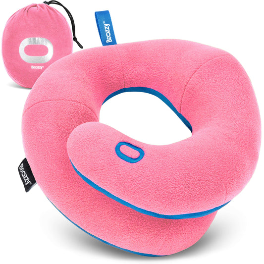 BCOZZY Kids Travel Neck Pillow (3-7 Y/O)- Patented Soft Toddler Pillow for Head & Chin Support in Car Seat, Airplane, and Road Trip Sleeping. Adjustable Size. Fully Washable. Carry Bag. Small, Pink