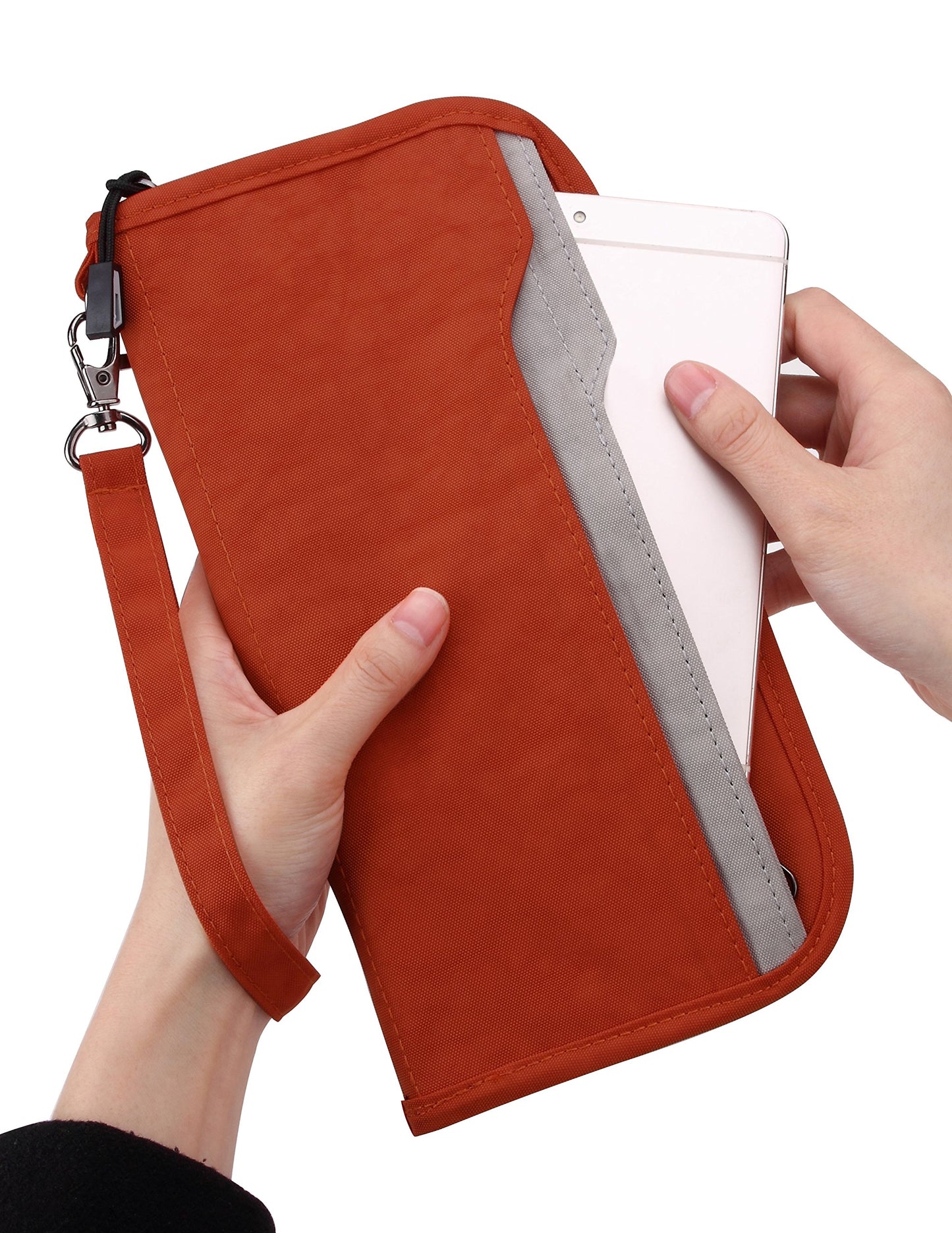 ZOPPEN Passport Holder Family Women/Men, Travel Wallet RFID Passport Wallet Travel Essentials Documents Organizer Zipper Case with Removable Wristlet Strap, Orange